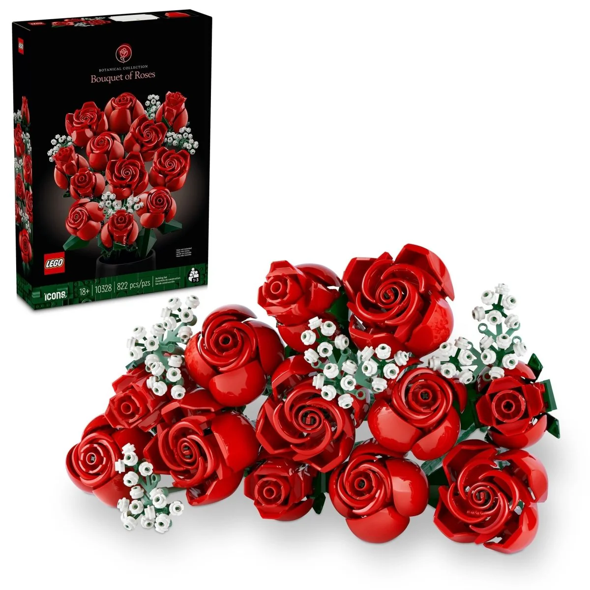 LEGO Botanical Bouquet of Roses, 10328, Ages 18+, 822 Pieces