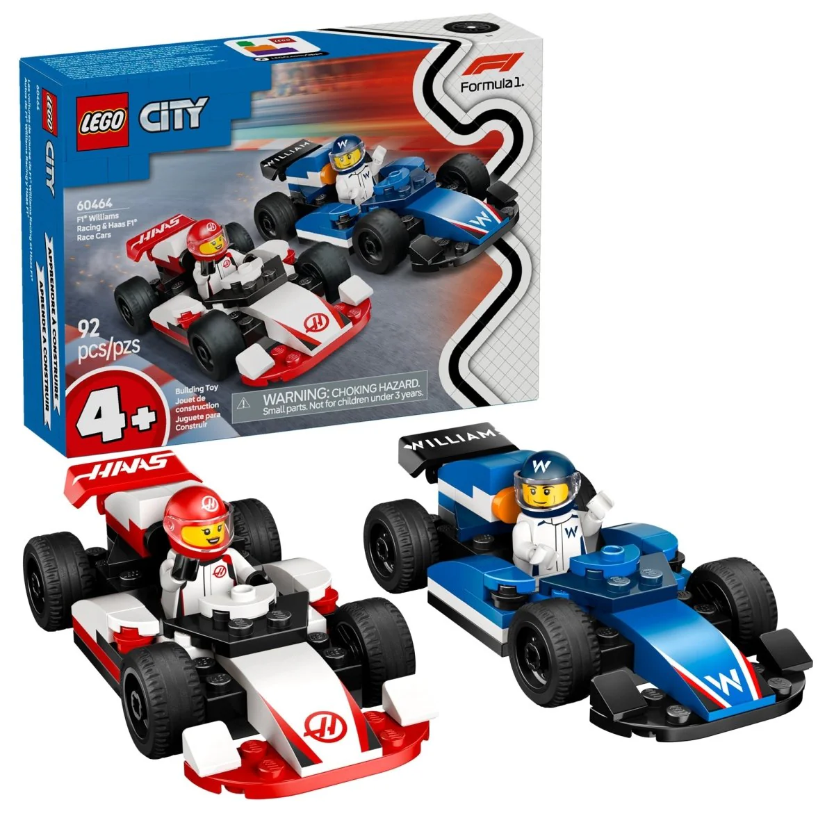 LEGO City F1 Williams Racing & Haas F1 Race Cars, 60464, Ages 4+, 92 Pieces