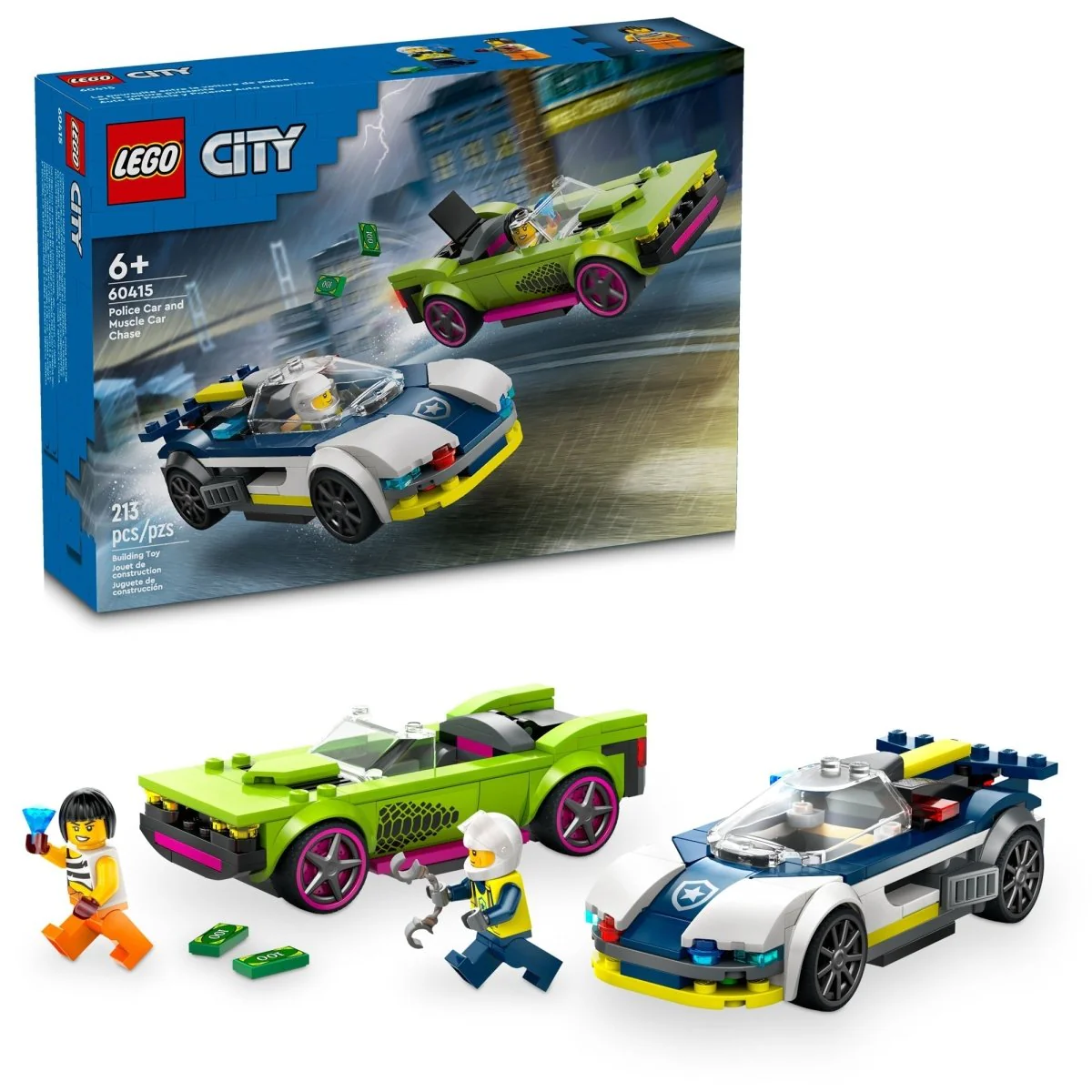 LEGO City Police Car and Muscle Car Chase, 60415, Ages 6+, 213 Pieces