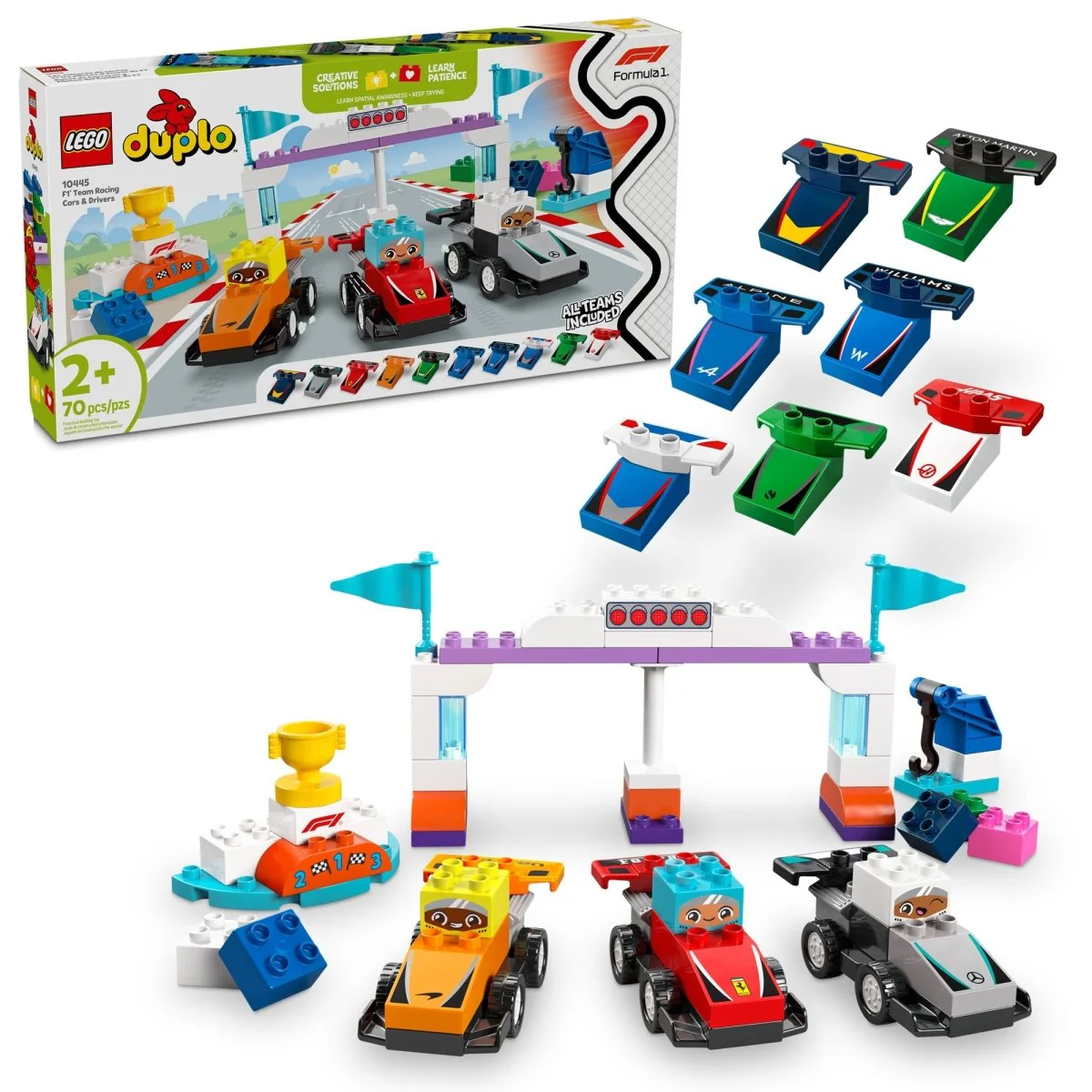 LEGO Duplo F1 Team Race Cars & Drivers, 10445, Ages 2+, 70 Pieces