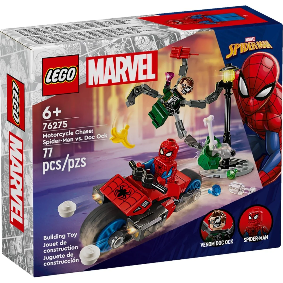 LEGO Marvel Motorcycle Chase: Spider-Man vs. Doc Ock, 76275, Ages 6+, 77 Pieces - Image 2