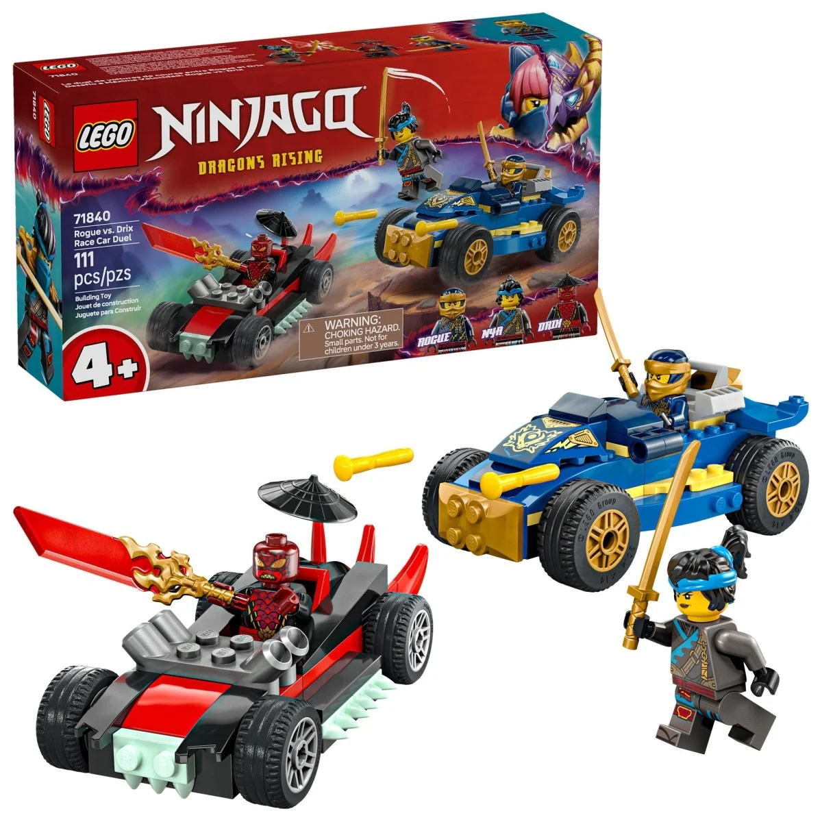 LEGO Ninjago Rogue vs. Drix Race Car Duel, 71840, Ages 4+, 111 Pieces