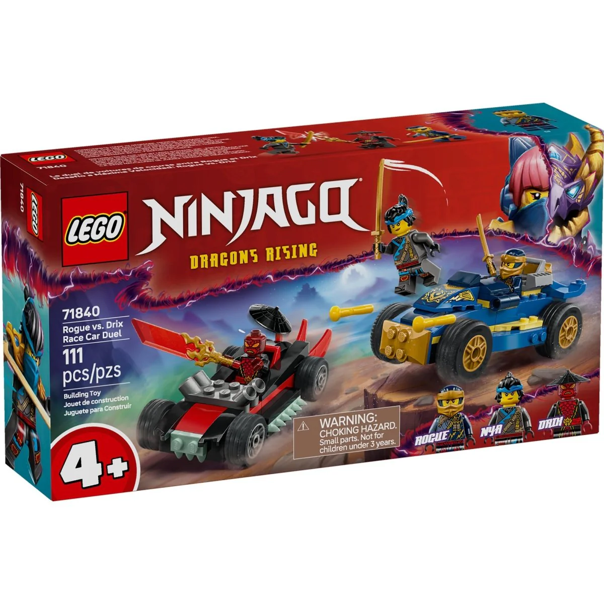 LEGO Ninjago Rogue vs. Drix Race Car Duel, 71840, Ages 4+, 111 Pieces - Image 2
