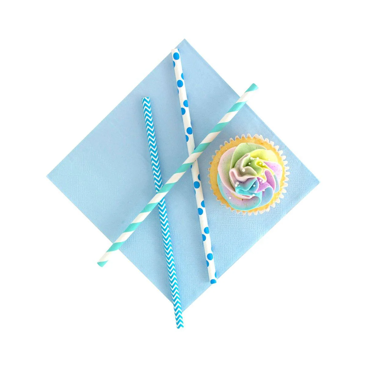 Light Blue And White Paper Straws, 24 Count - Image 2