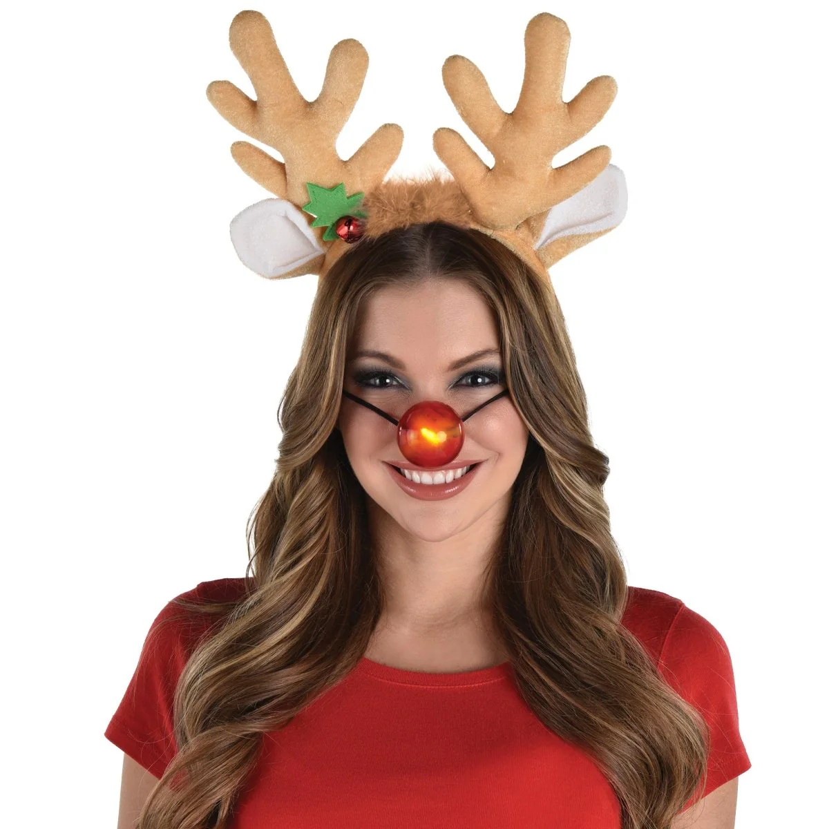 Light up nose and  Antlers Headband, 1 count