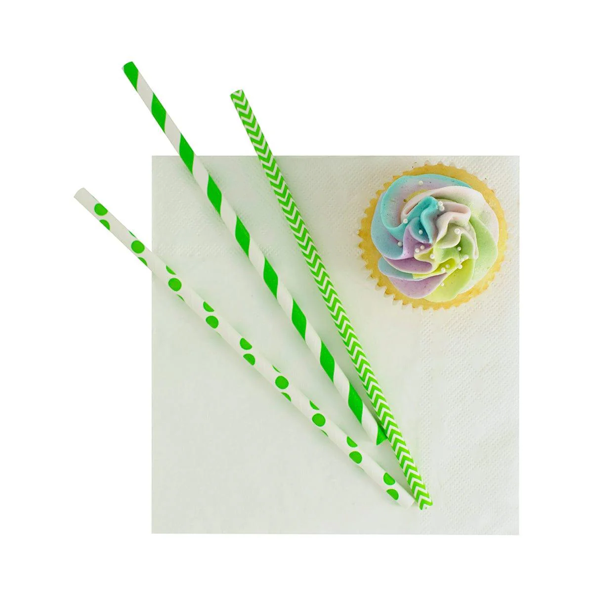 Lime Green And White Paper Straws, 24 Count - Image 2