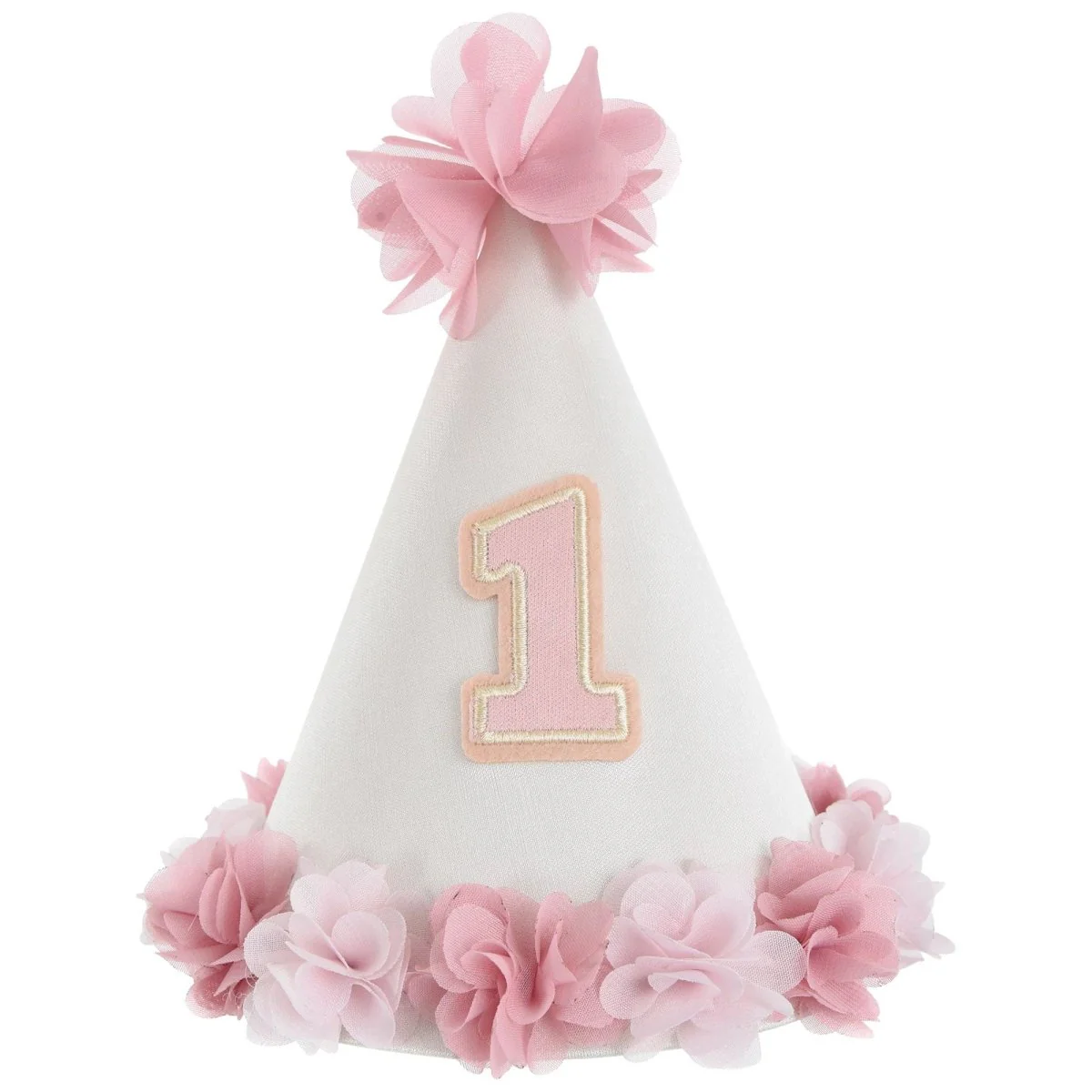 Little Miss Cone Hat with Chiffon Flowers, 1 Count