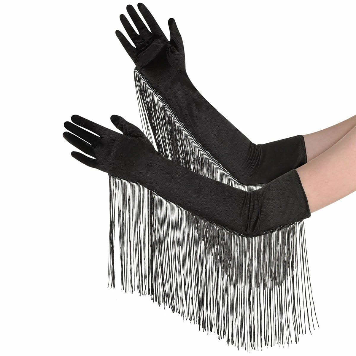 Long Black Fringed Gloves