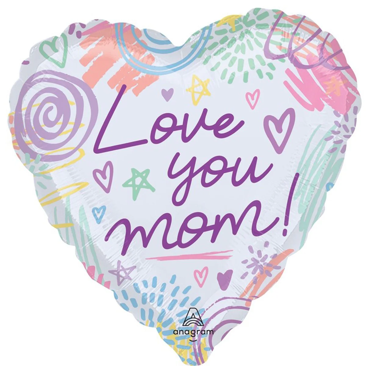 Love you Mom! Heart Shaped Supershape Foil Balloon, 28 Inches, 1 Count