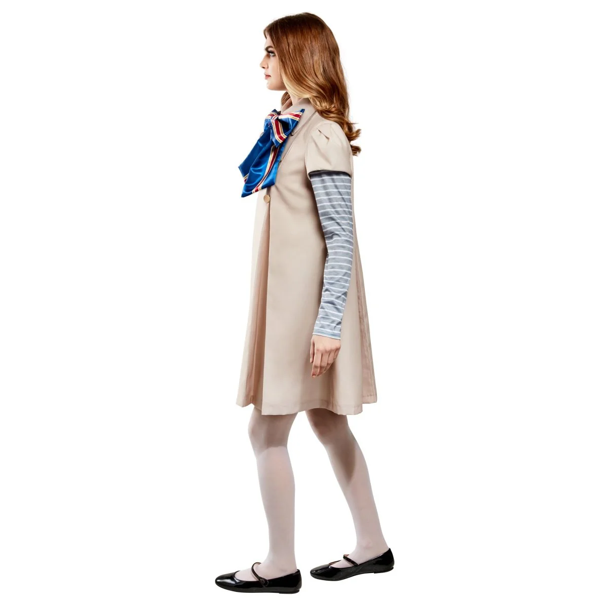 M3gan Costume for Adults, Beige Dress with Attached Bow and Sleeves - Image 2