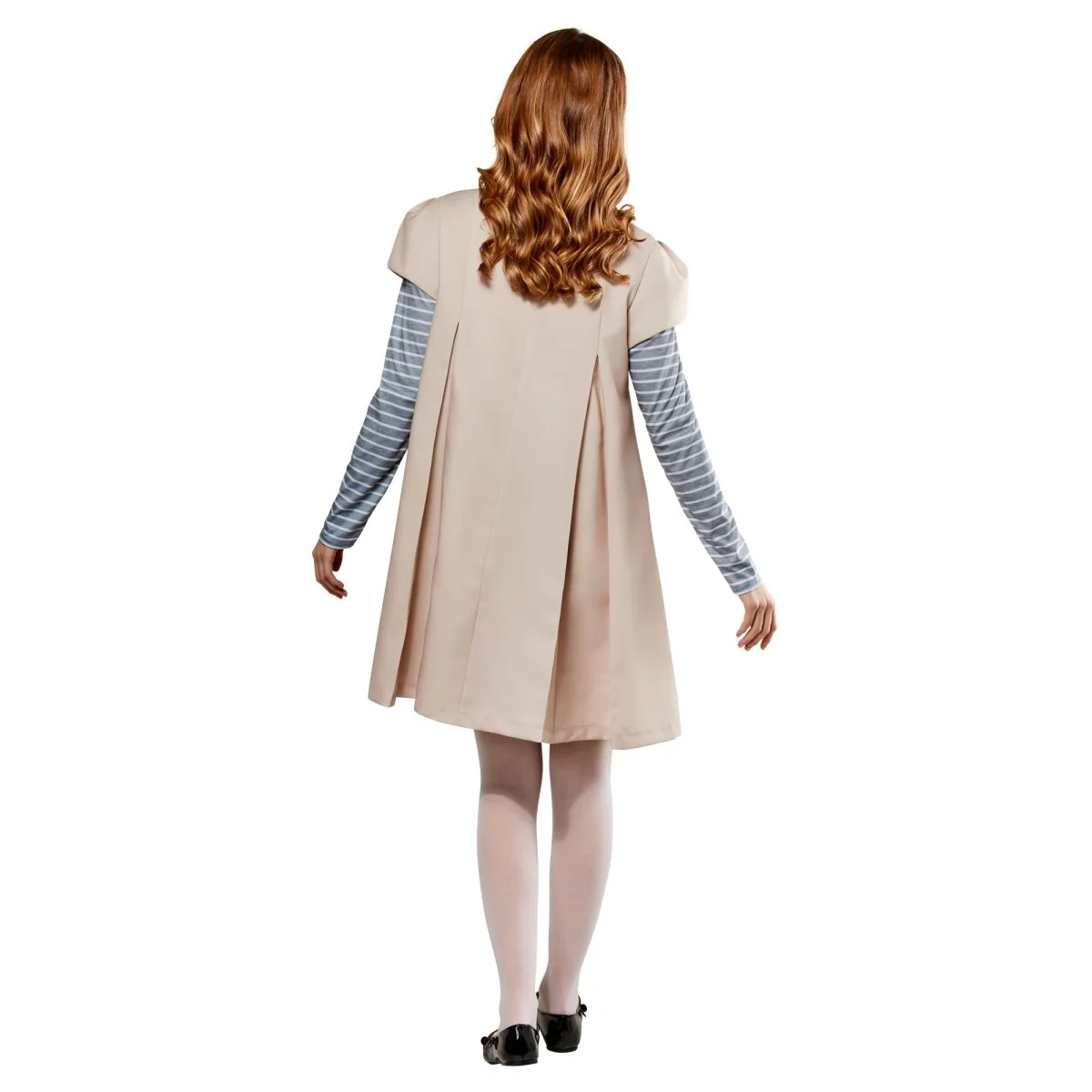 M3gan Costume for Adults, Beige Dress with Attached Bow and Sleeves - Image 3