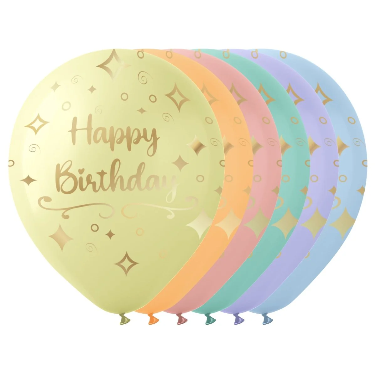 Macaroon Happy Birthday Latex Balloons, Gold, 12 Inches, 15 Count
