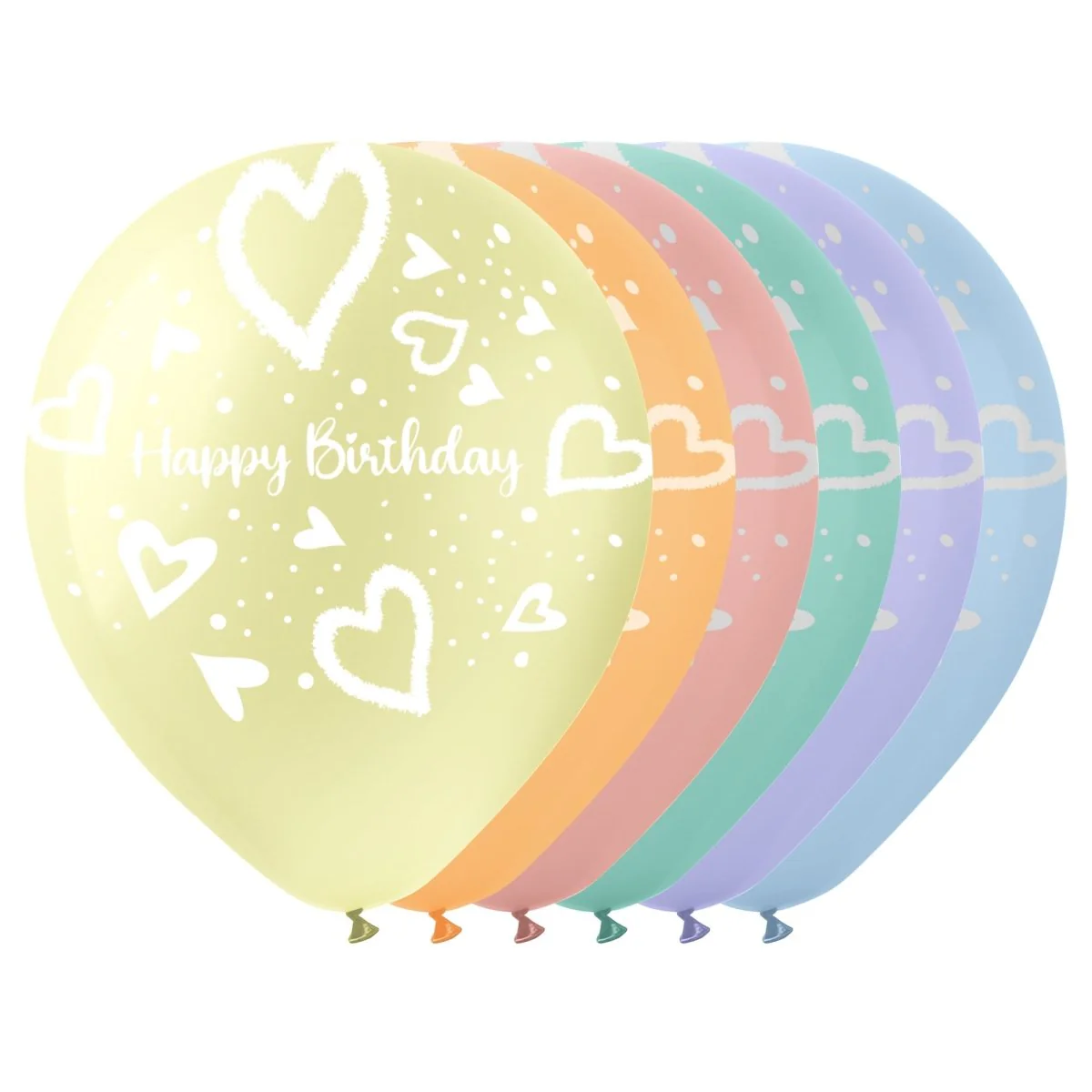 Macaroon Happy Birthday Latex Balloons with Hearts, 12 Inches, 15 Count