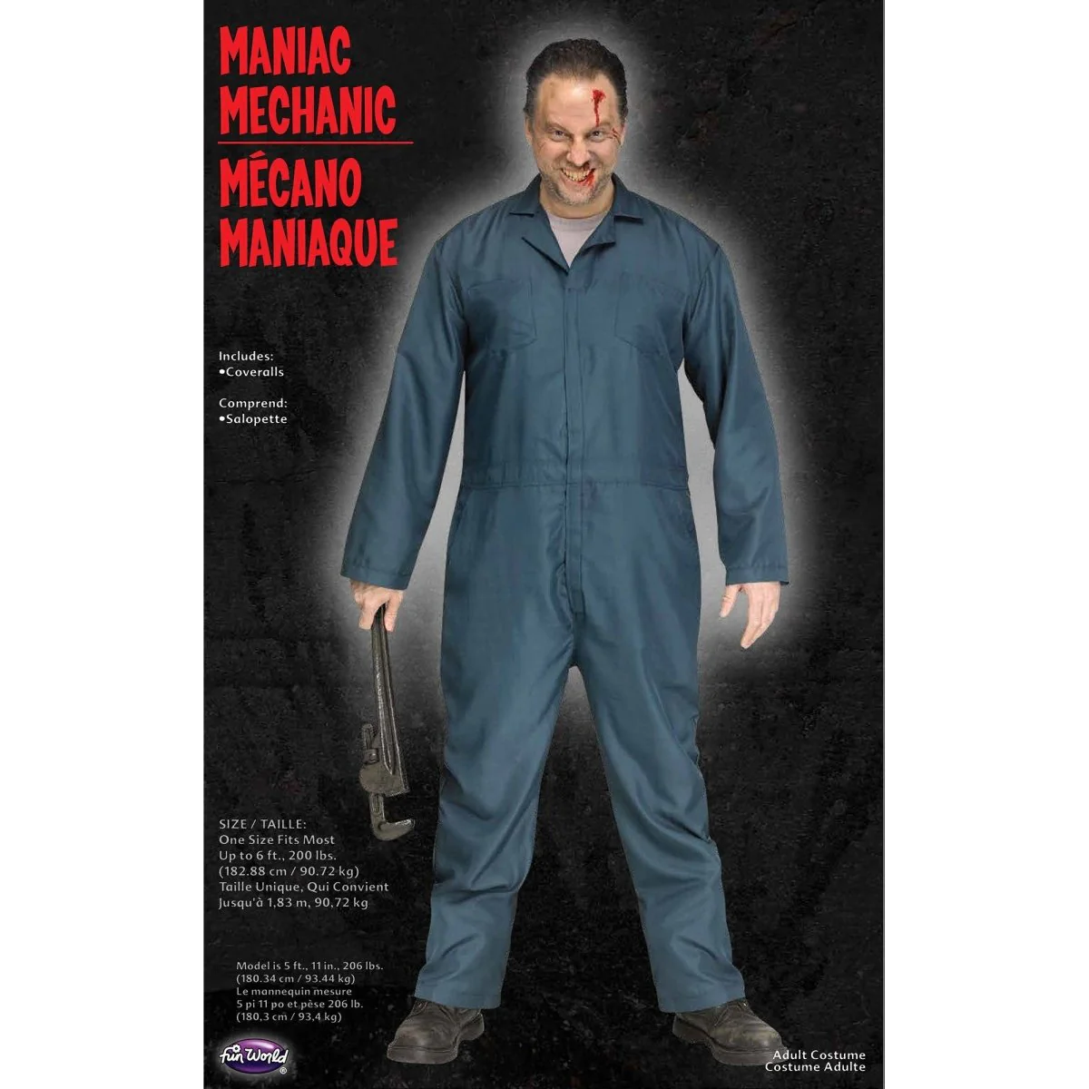 Maniac Mechanic Costume for Adults, Blue Coveralls - Image 3