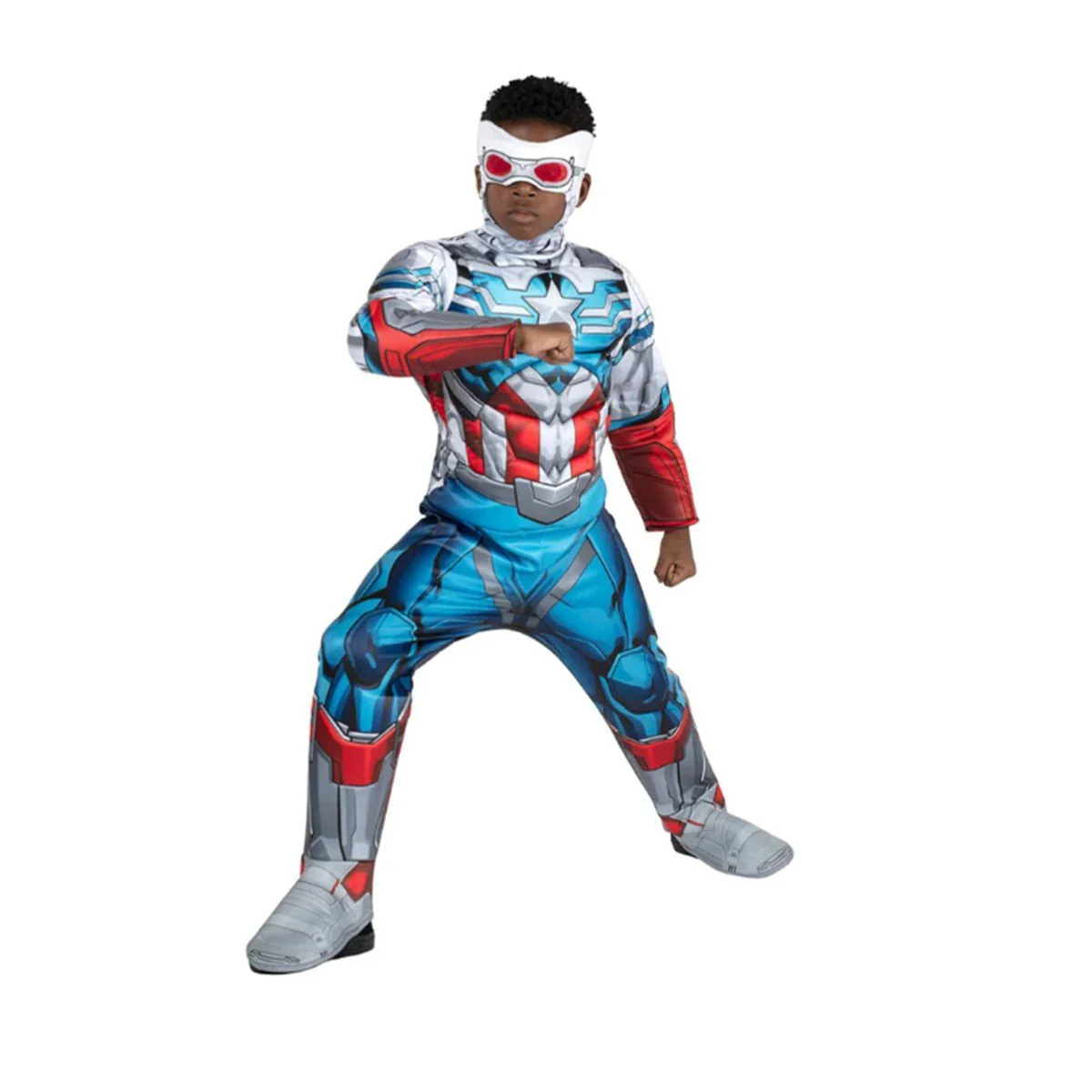 Marvel Avengers Falcon Costume for Kids, Blue and Red Padded Jumpsuit