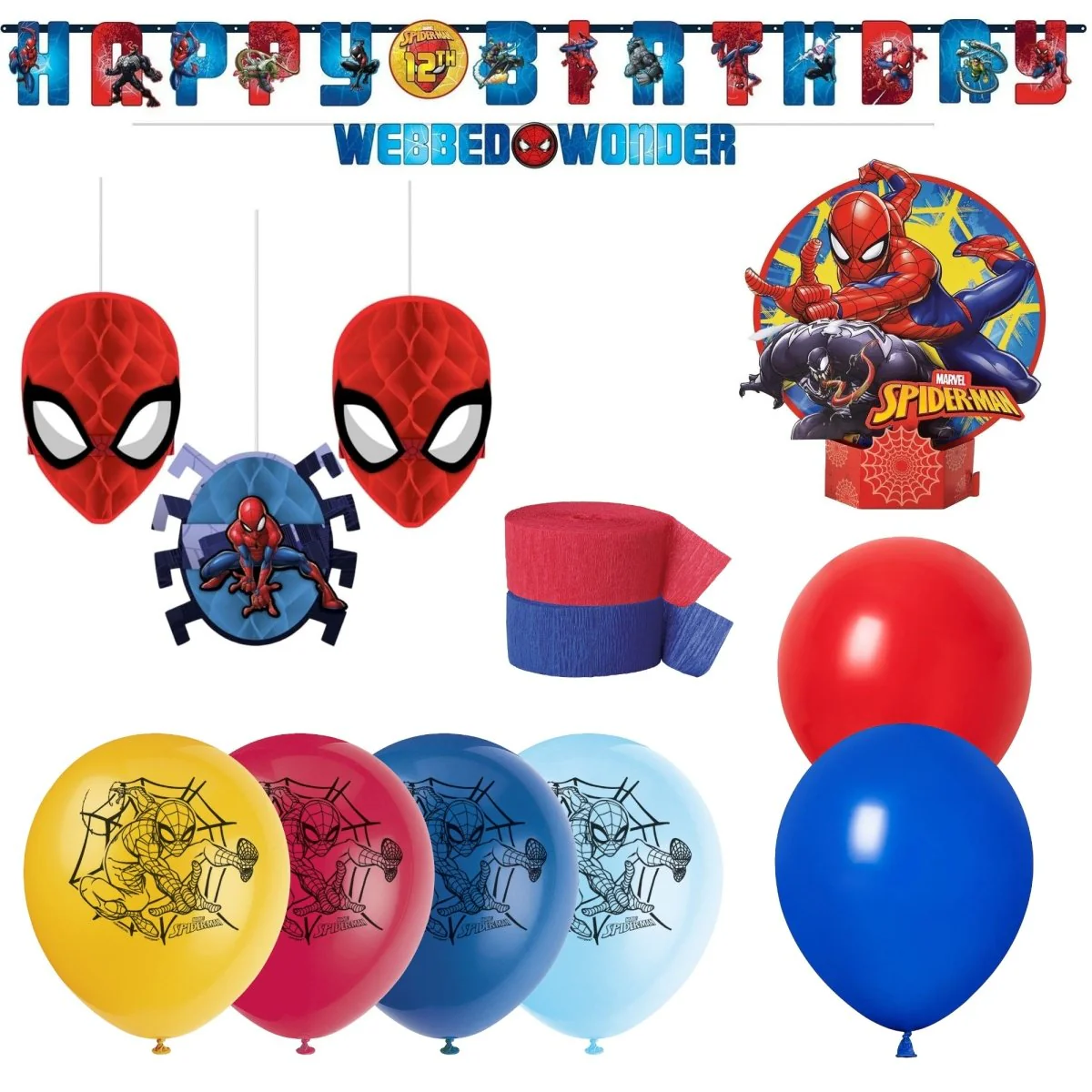 Marvel Spider-Man Basic Decoration Party Supplies Kit, 8 Guests