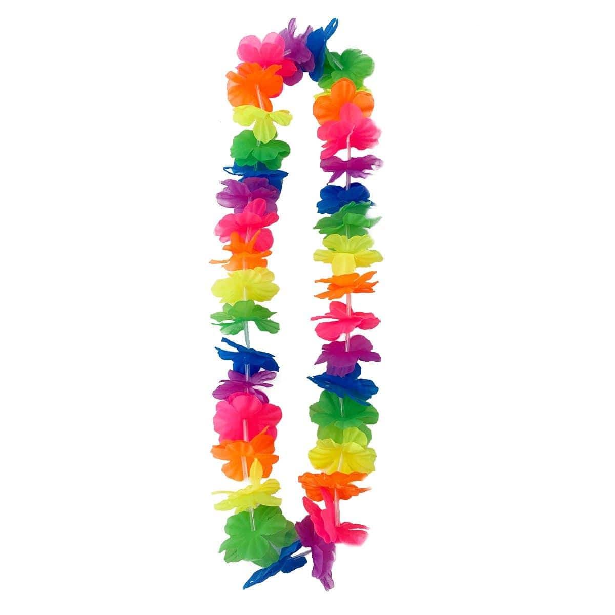 Multicolor Neon Maui Flower Lei Necklace