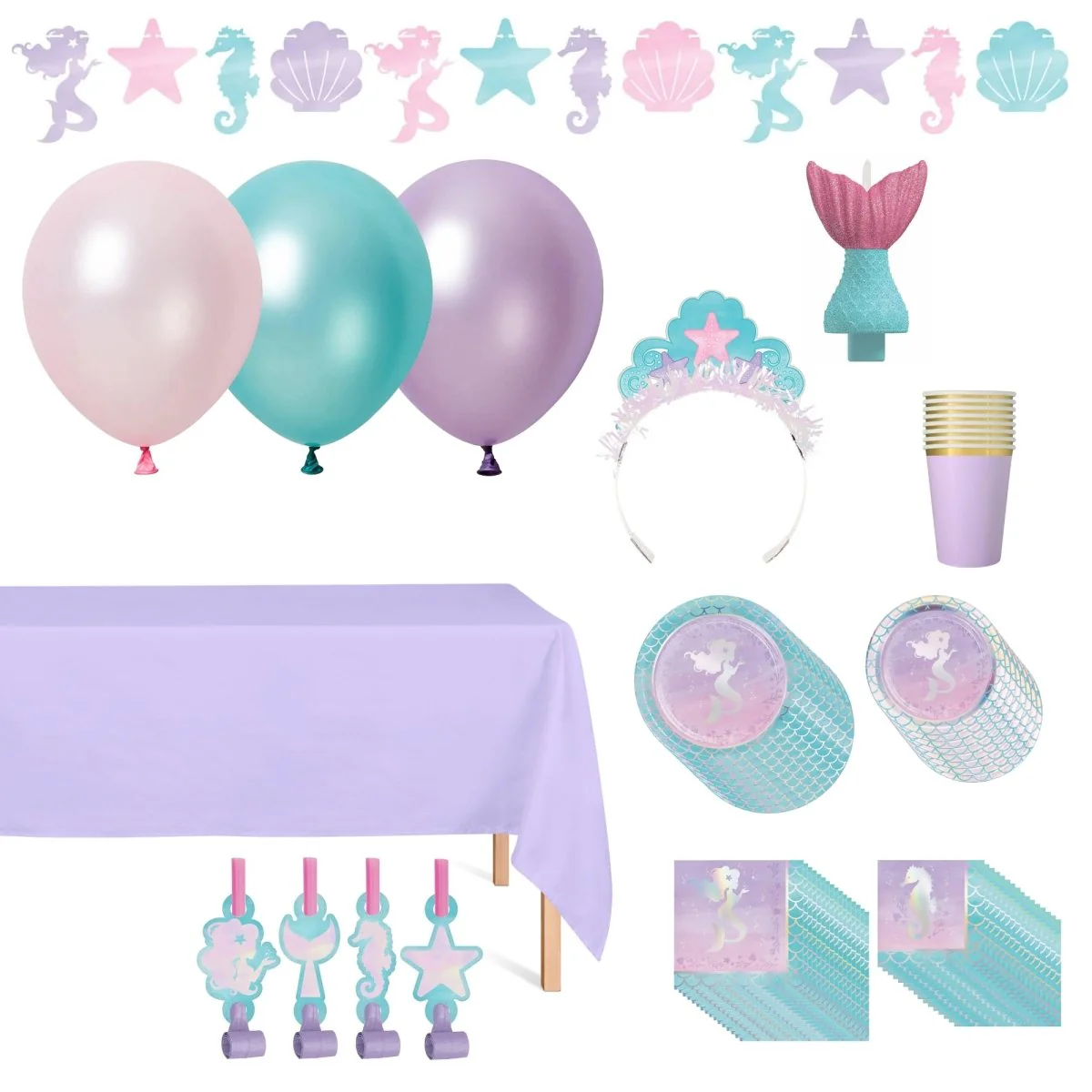 Mermaid Shine Standard Birthday Party Supplies Kit, 8 Guests