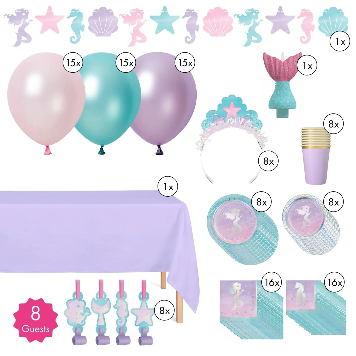 Mermaid Shine Standard Birthday Party Supplies Kit, 8 Guests - Image 2