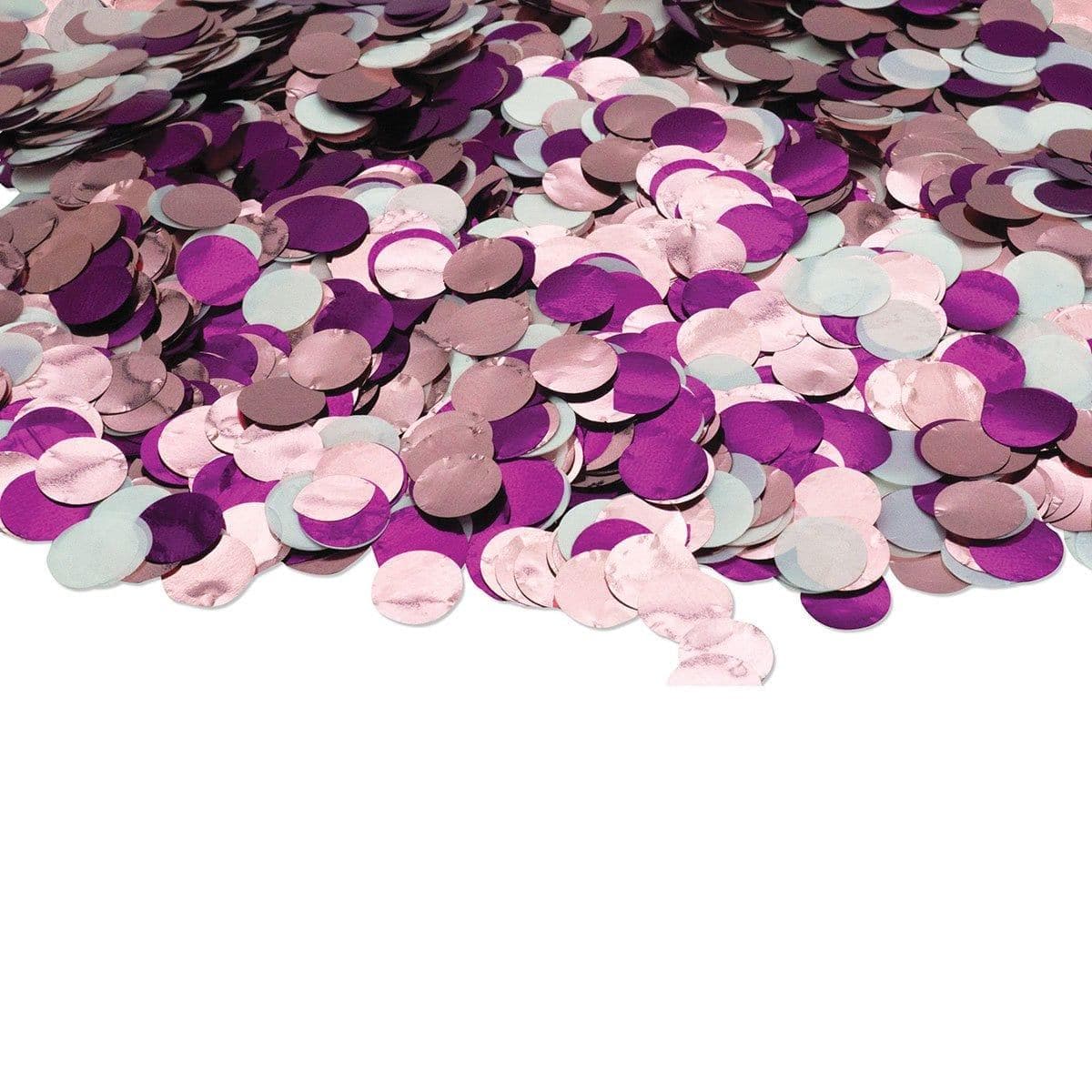 Hot Pink, Pink and White Metallic Round Confetti, 1 Ounce