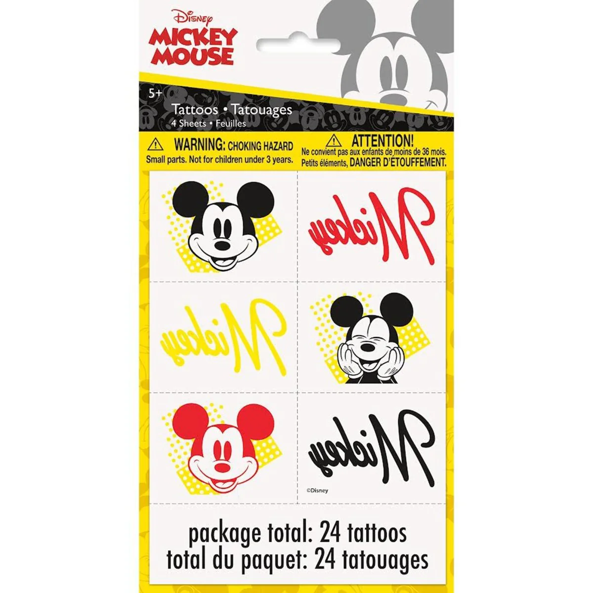 Mickey Mouse Birthday Temporary Tattoo Sheets, Disney, 4 Count