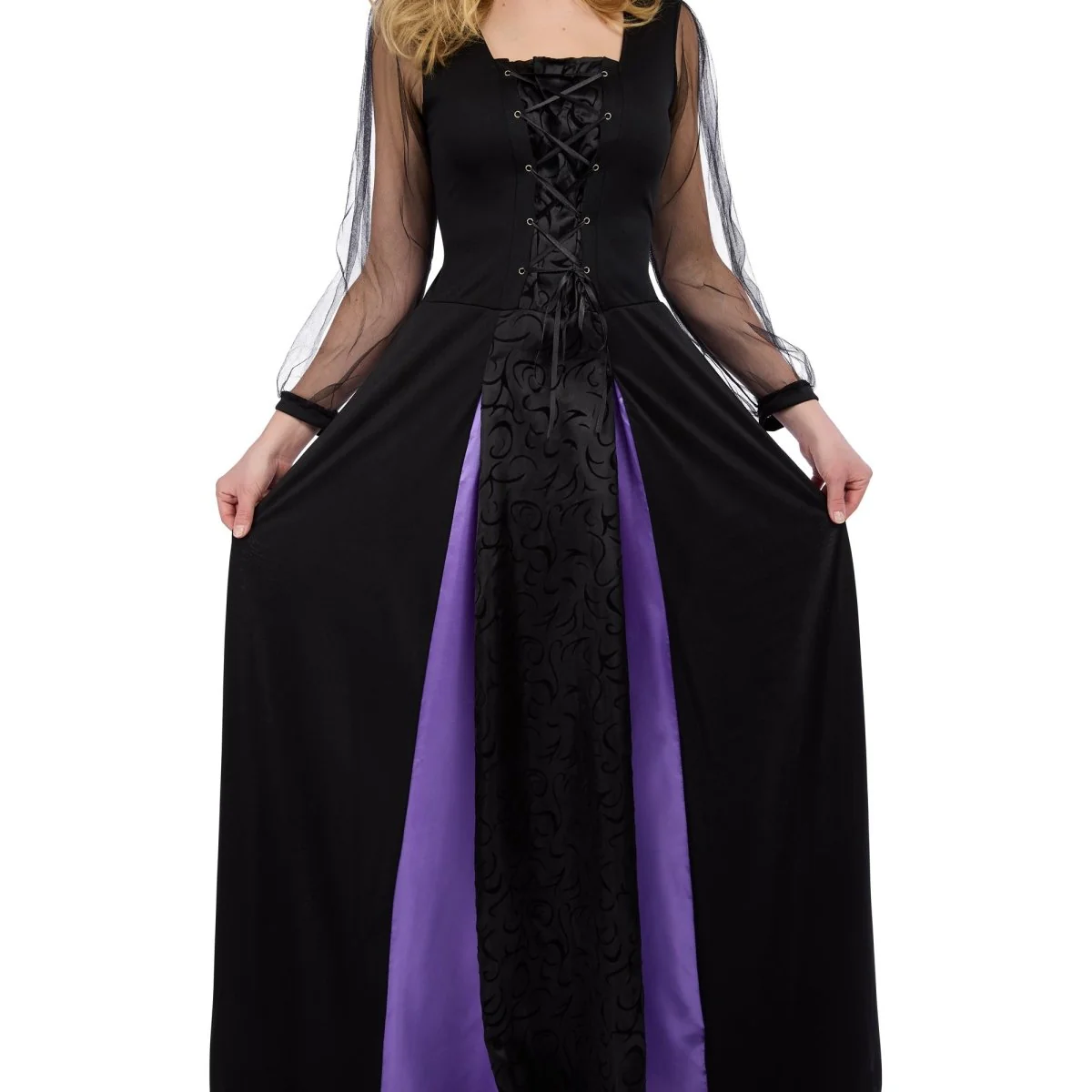 Midnight Witch Dress Costume for Adults, Black and Purple Dress - Image 2
