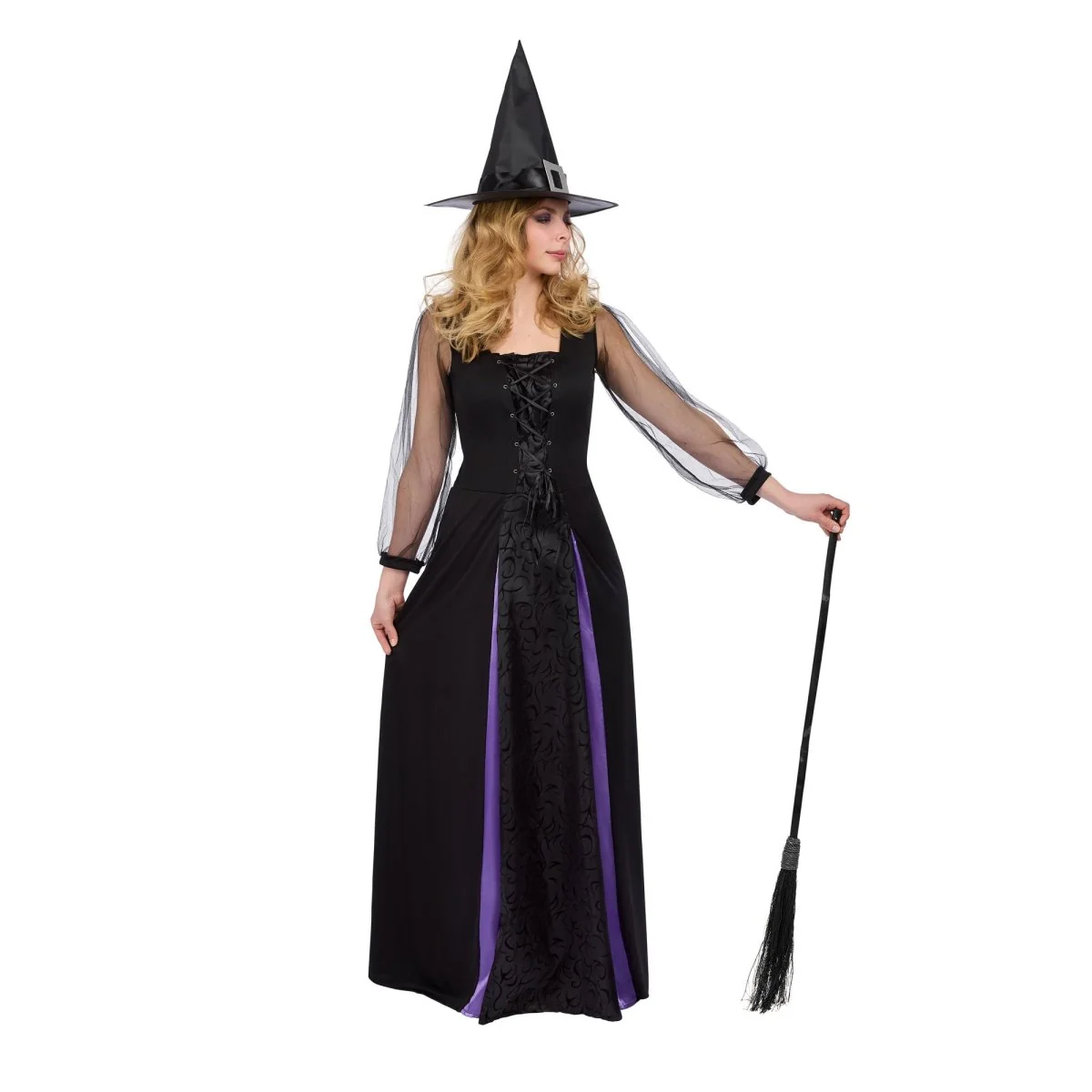 Midnight Witch Plus Size Dress Costume for Adults, Black and Purple Dress