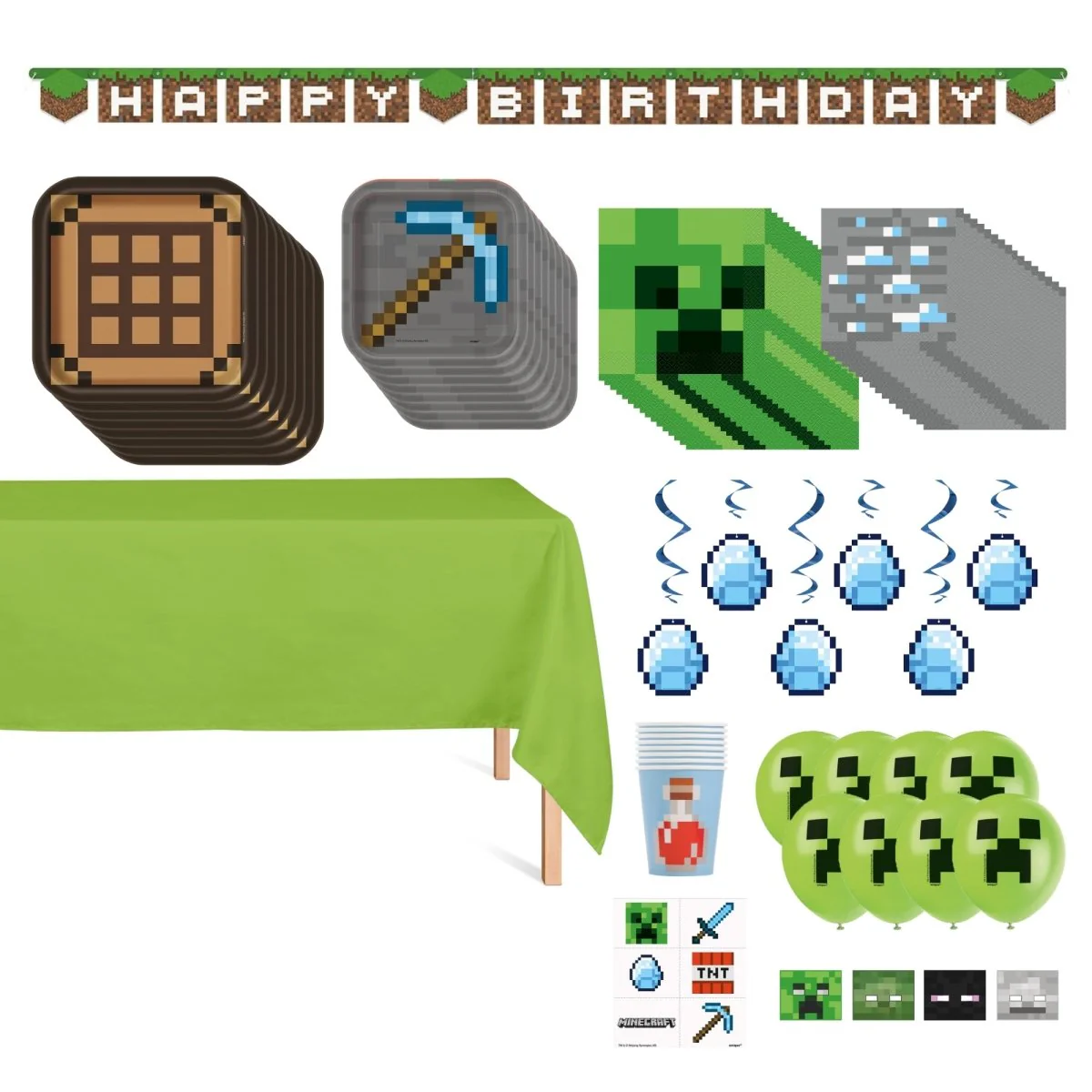 Minecraft Standard Birthday Party Supplies Kit, 8 Guests
