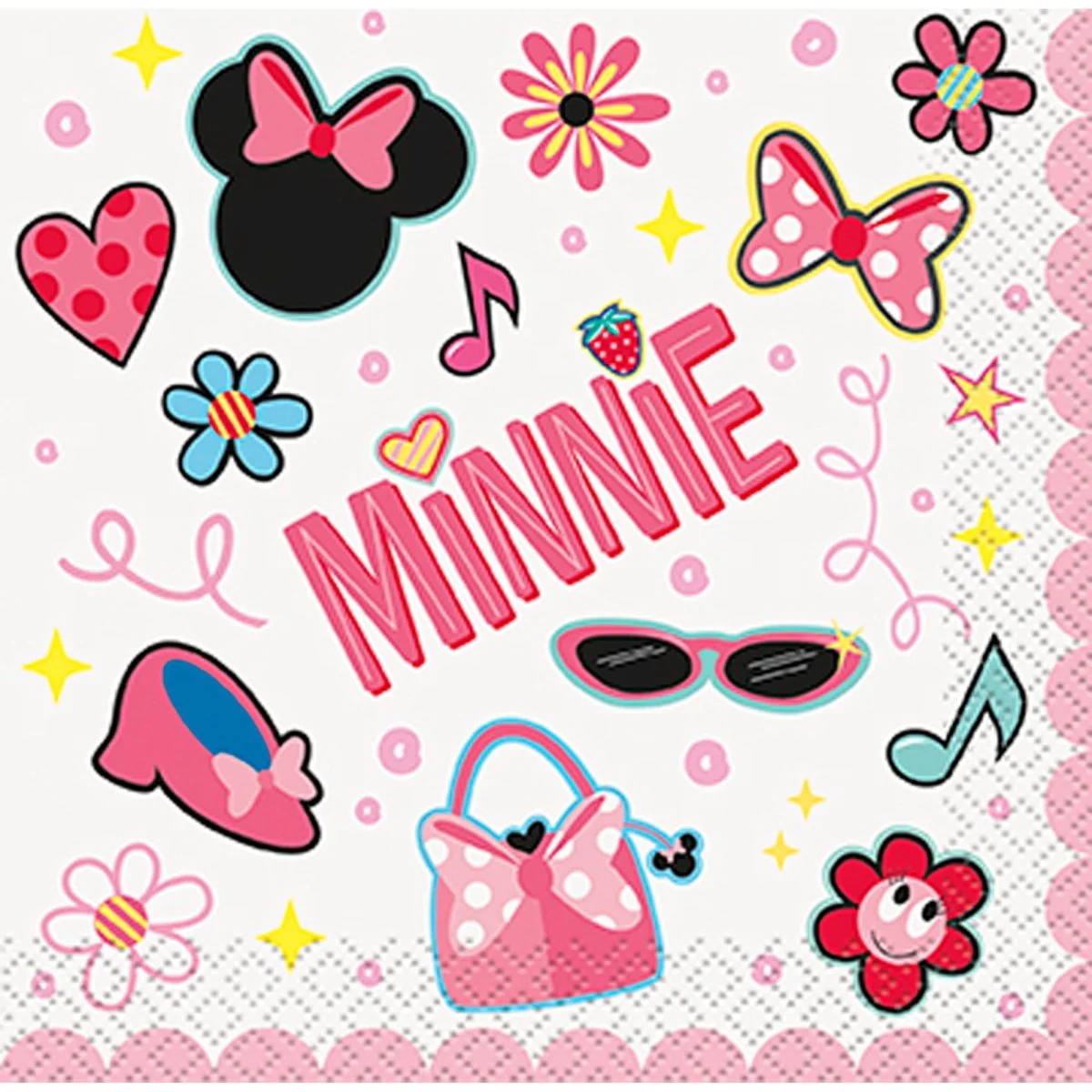 Minnie Mouse Birthday Small Beverage Napkins, Disney, 16 Count