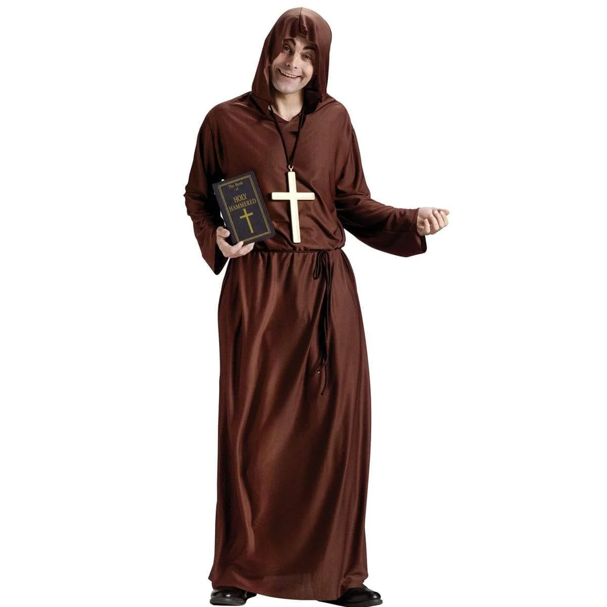 Monk Costume for Adults, Brown Hooded Robe and Belt