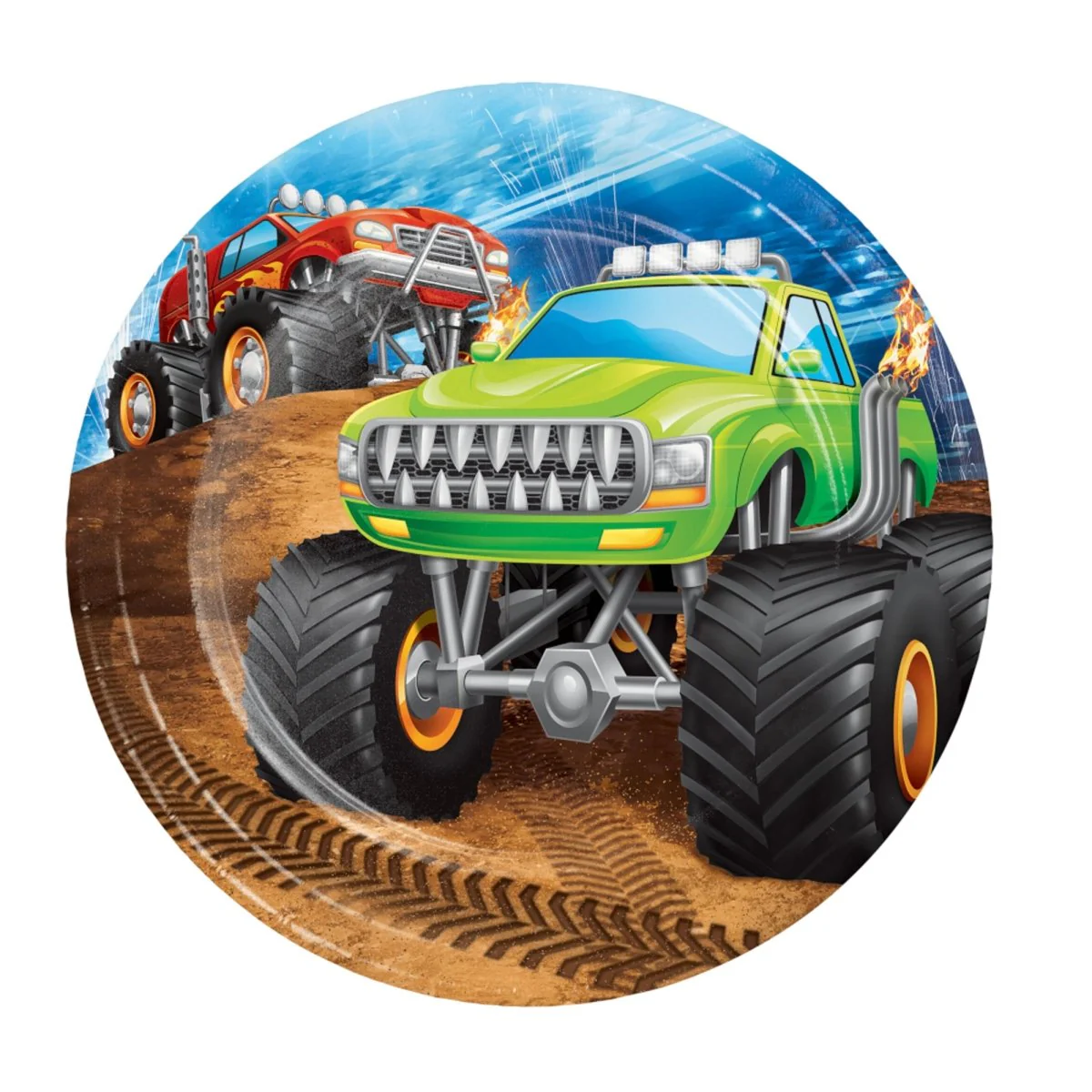 Monster Truck Rally Birthday Small Round Dessert Paper Plates, 7 Inches, 8 Count