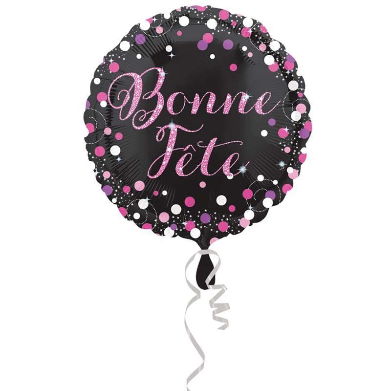 Black and Pink Bonne FĂȘte Foil Balloon, 18 Inches