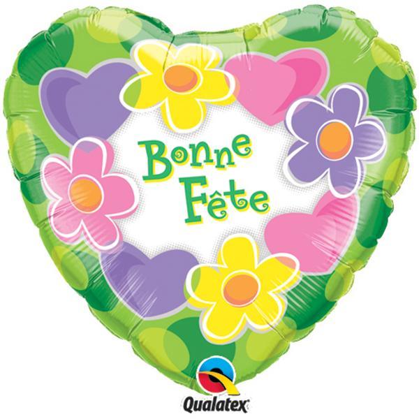 Bonne Fête Hearts & Flowers Foil Balloon, 18 Inches