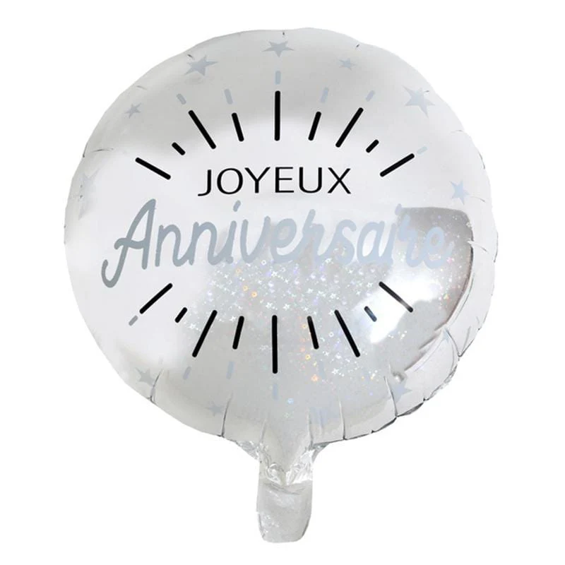 Silver Foil Mylar Balloon, Joyeux Anniversaire, 18 Inches