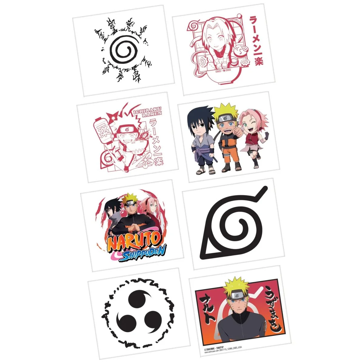 Naruto Birthday Temporary Tattoo Favours, 8 Count