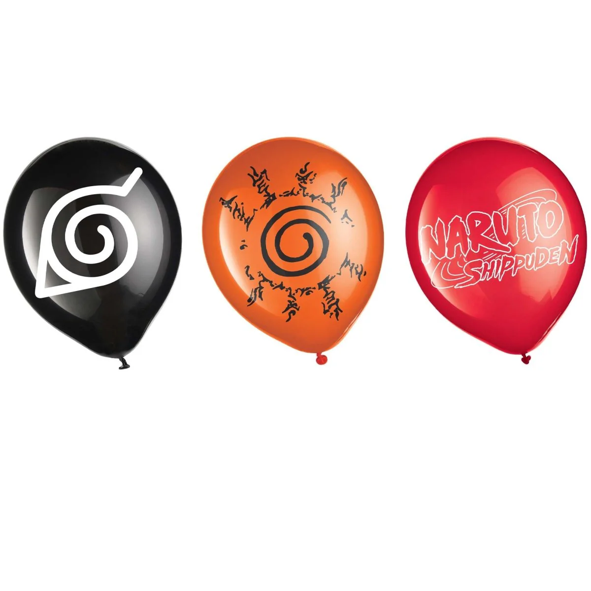 Naruto Printed Latex Balloons, Black, Orange, Red, 12 Inches, 6 Count