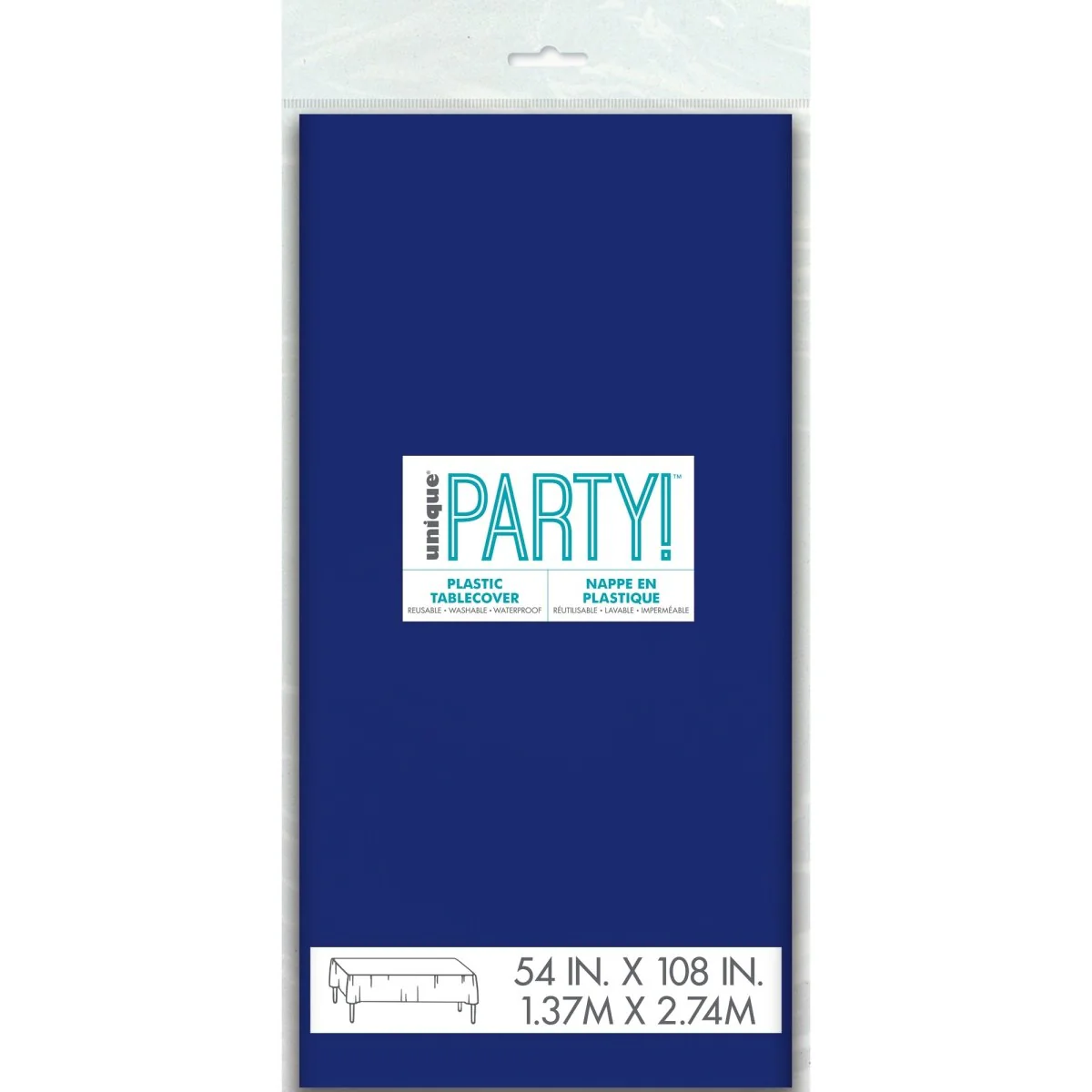 Navy Blue Rectangular Plastic Table Cover, 54 x 108 Inches, 1 Count - Image 2