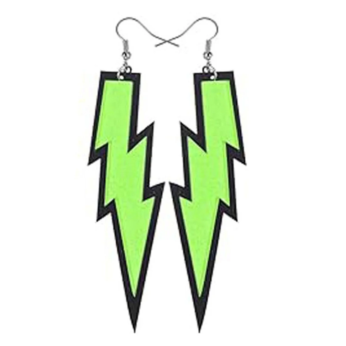 Neon Green Lightning Bolt Earrings, 2 Count