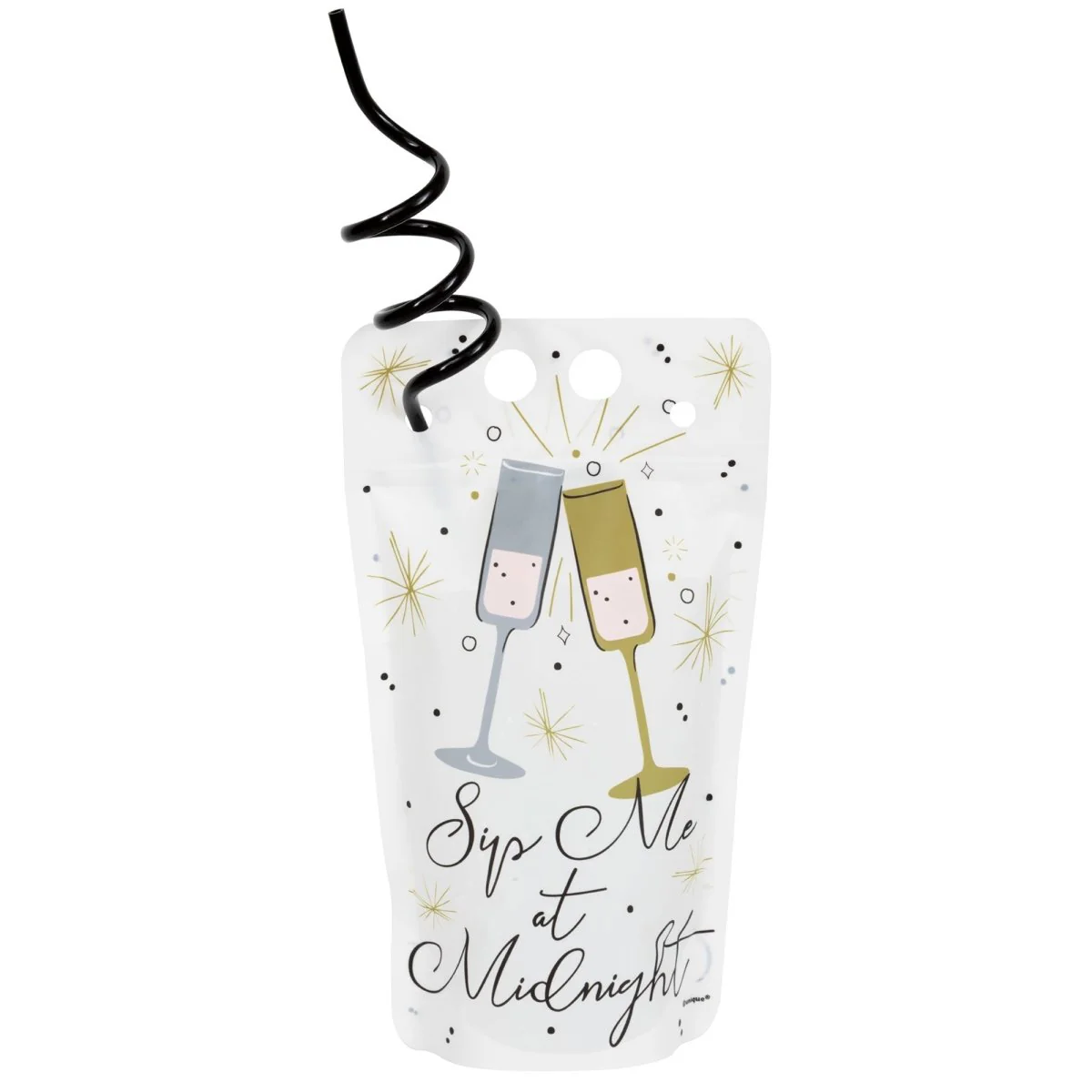New Year's Drink Pouches with Straws, 4 Count