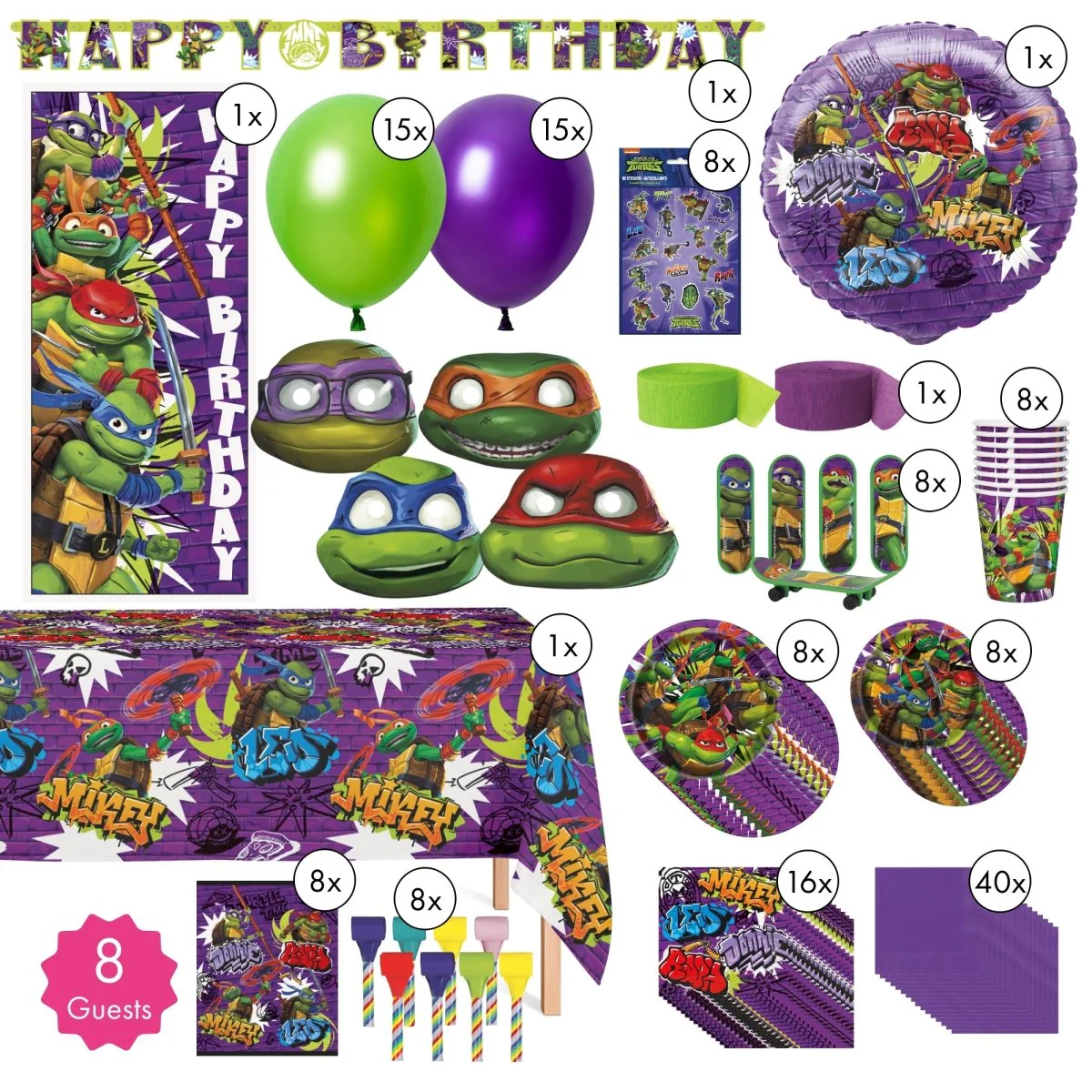Ninja Turtles Ultimate Birthday Party Supplies Kit, 8 Guests - Image 2