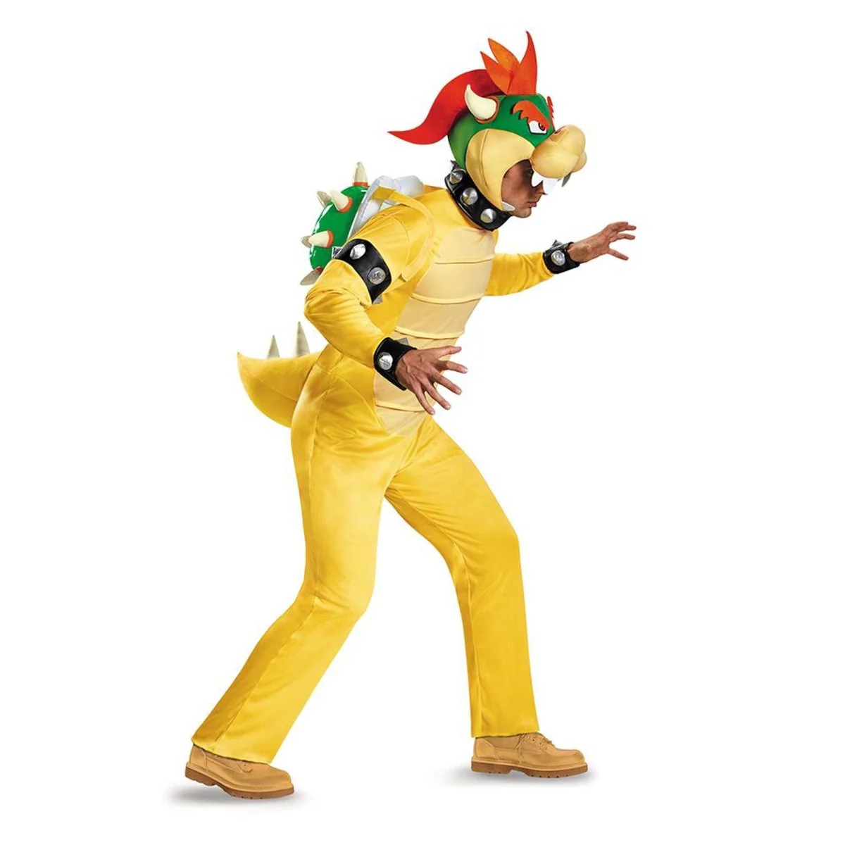 Nintendo Super Mario Bros Bowser Deluxe Costume for Adults, Yellow Jumpsuit with Attached Tail