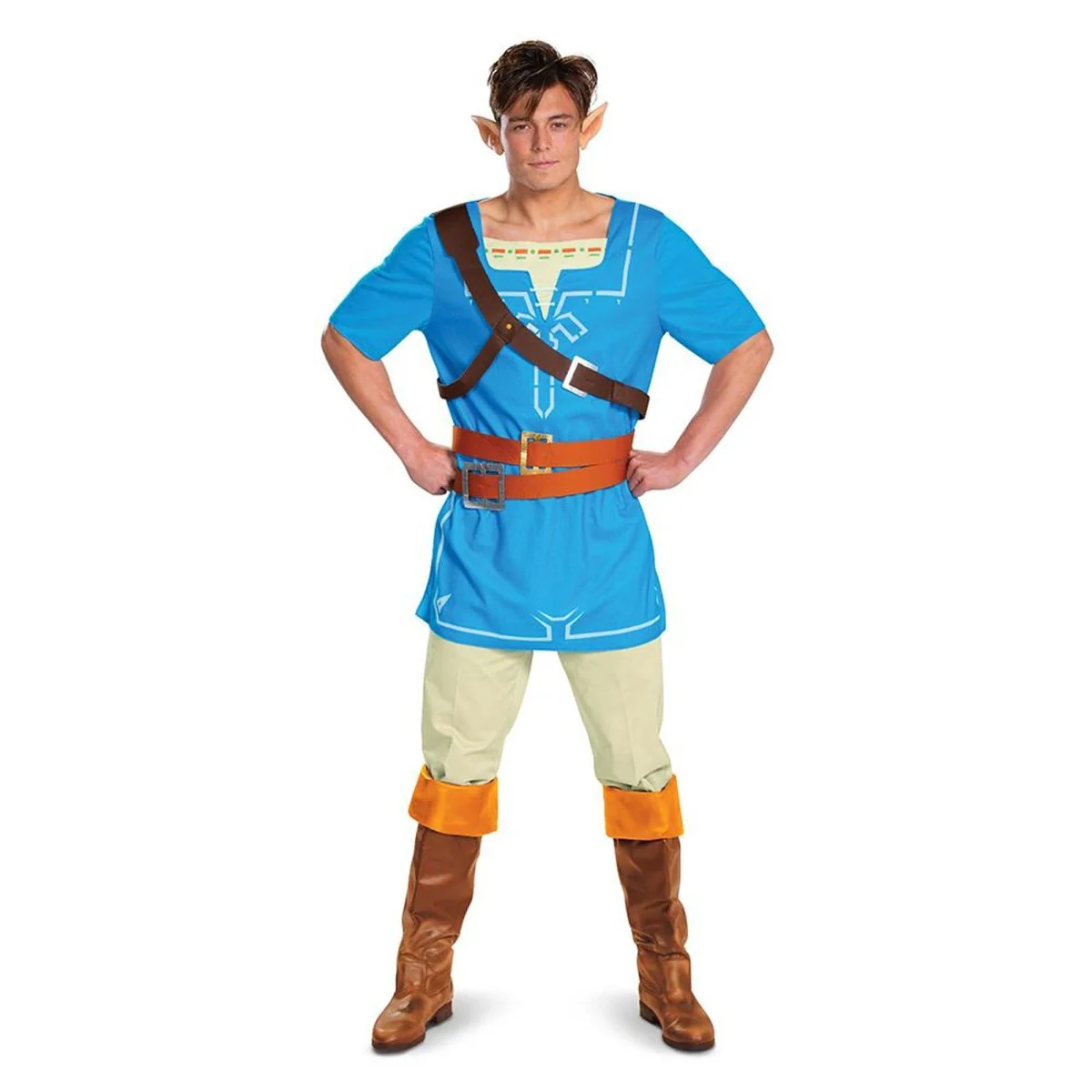 Nintendo Zelda: Breath of the World Link Costume for Adults, Blue Tunic with Attached Chest Belt