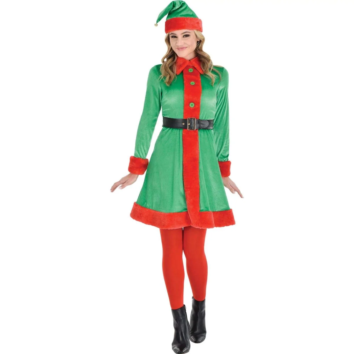 North Pole Gal Elf Costume for Adults, Green and Red Dress