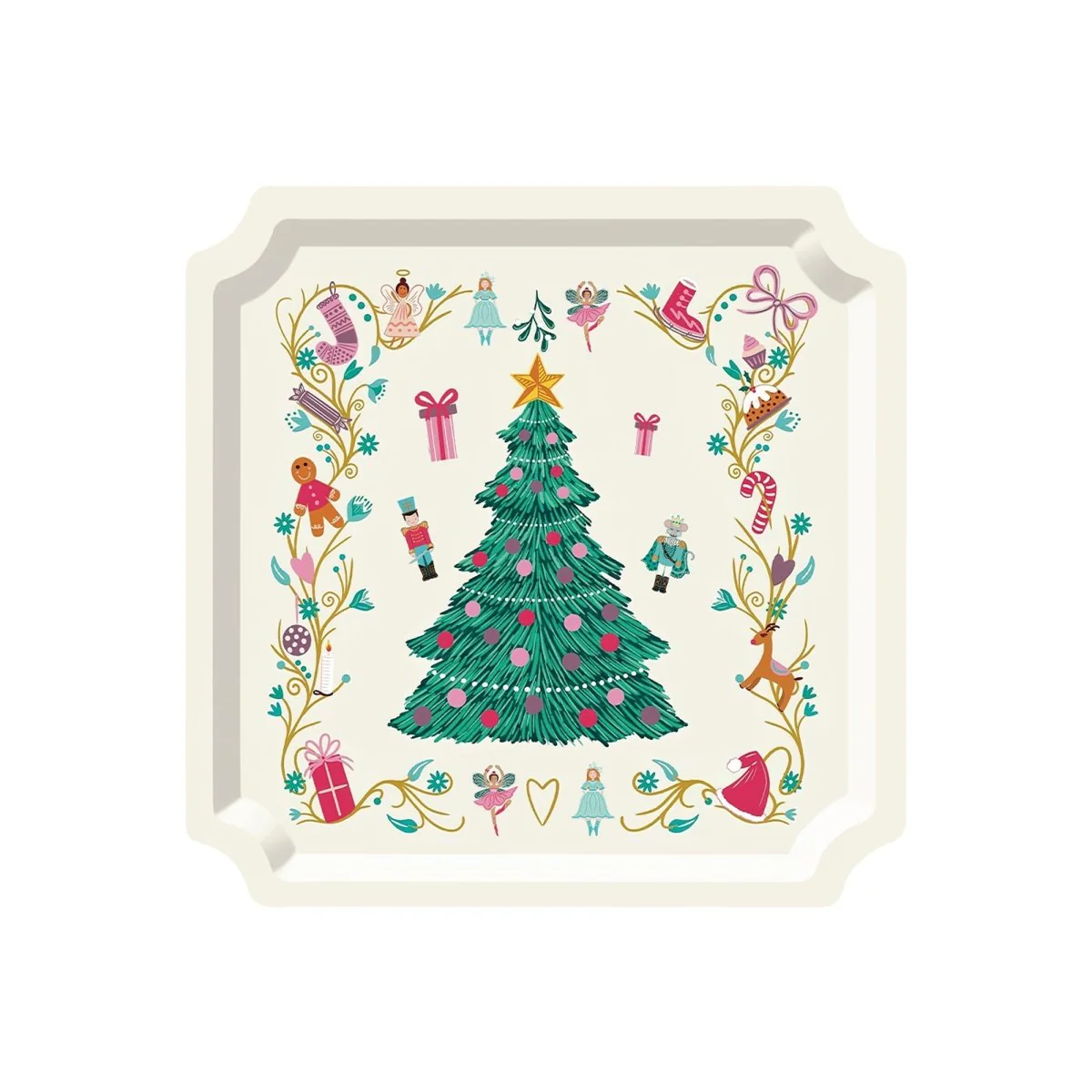 Nutcracker Large Square Lunch Paper Plates, 10.5 Inches, 8 Count