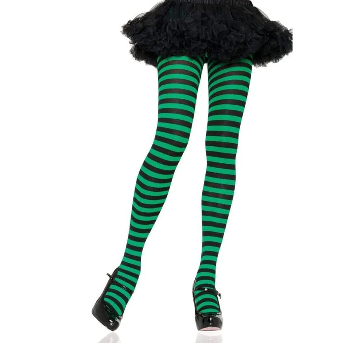 Black & green striped nylon tights for women