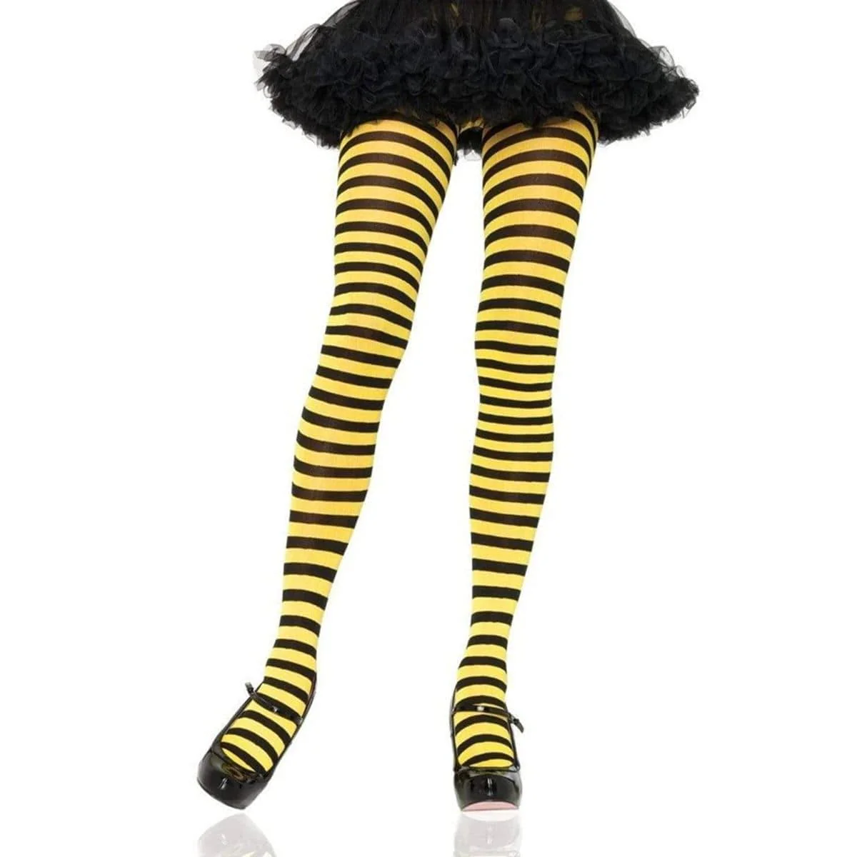 Black & yellow striped nylon tights for women