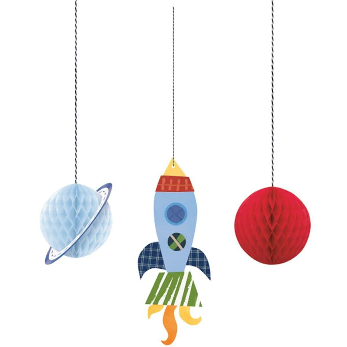 Outer Space hanging decorations, 3 per package