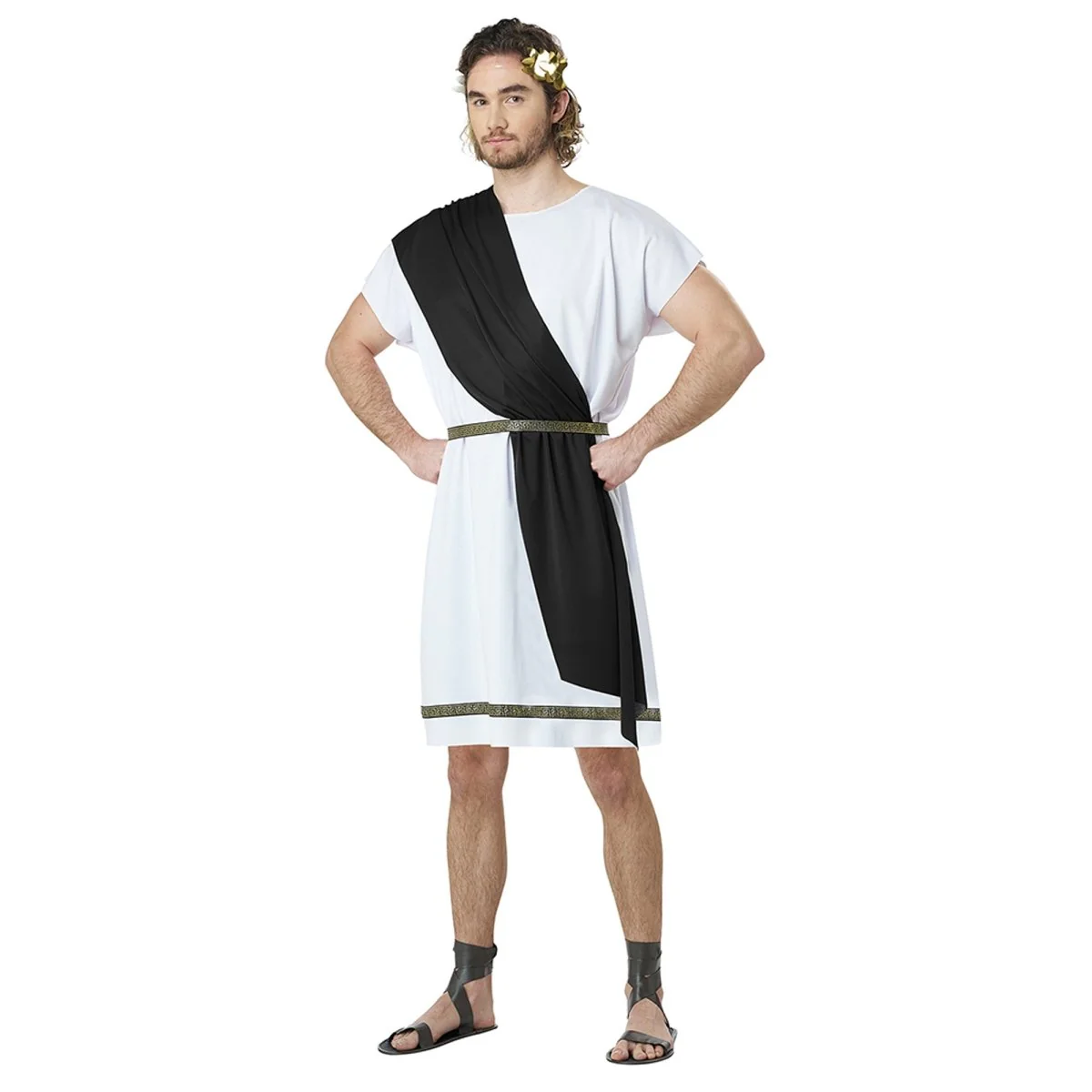 Party Toga Costume for Adults, Black and Gold - Image 3