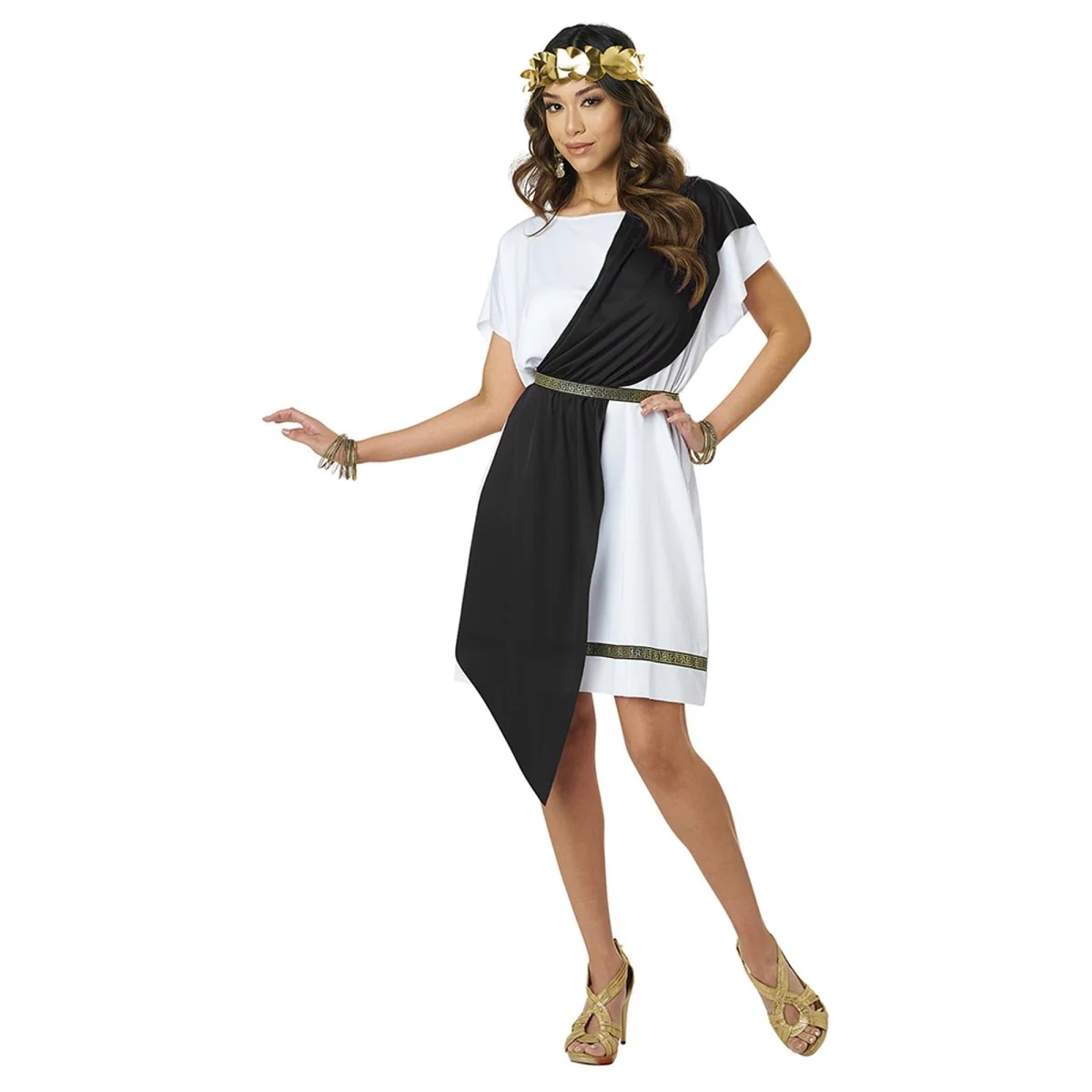 Party Toga Costume for Adults, Black and Gold - Image 4