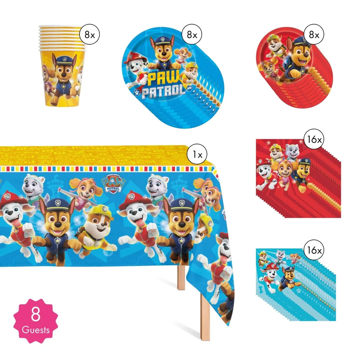 Paw Patrol Basic Tableware Birthday Party Supplies Kit, 8 Guests - Image 2